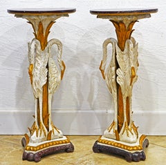 Pair of 19th C. Italian Carved Paint and Parcel Gilt Triple Heron Side Tables