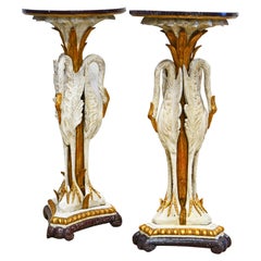 Pair of 19th C. Italian Carved Paint and Parcel Gilt Triple Heron Side Tables