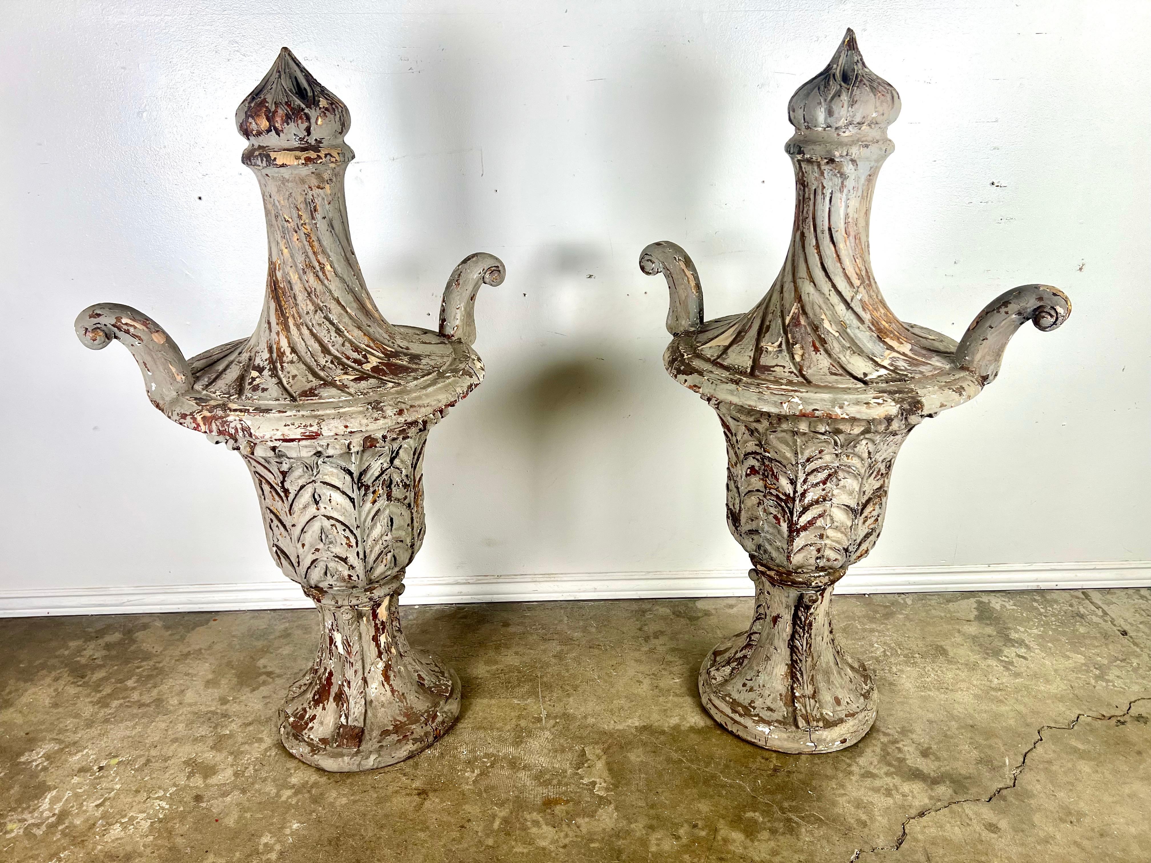 Pair of 19th C. Italian Carved Painted Finials For Sale 7