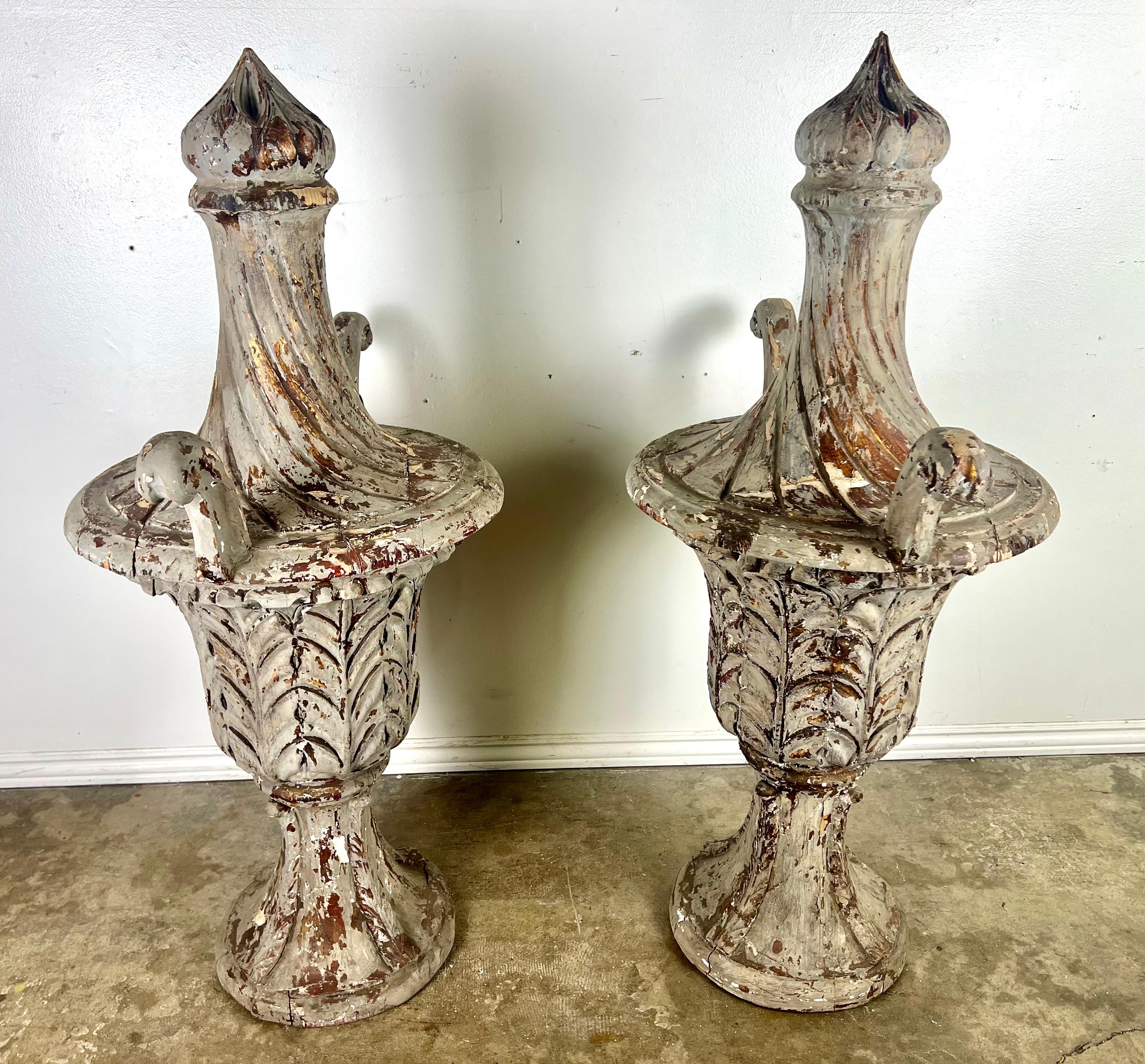 Pair of 19th C. Italian Carved Painted Finials For Sale 8
