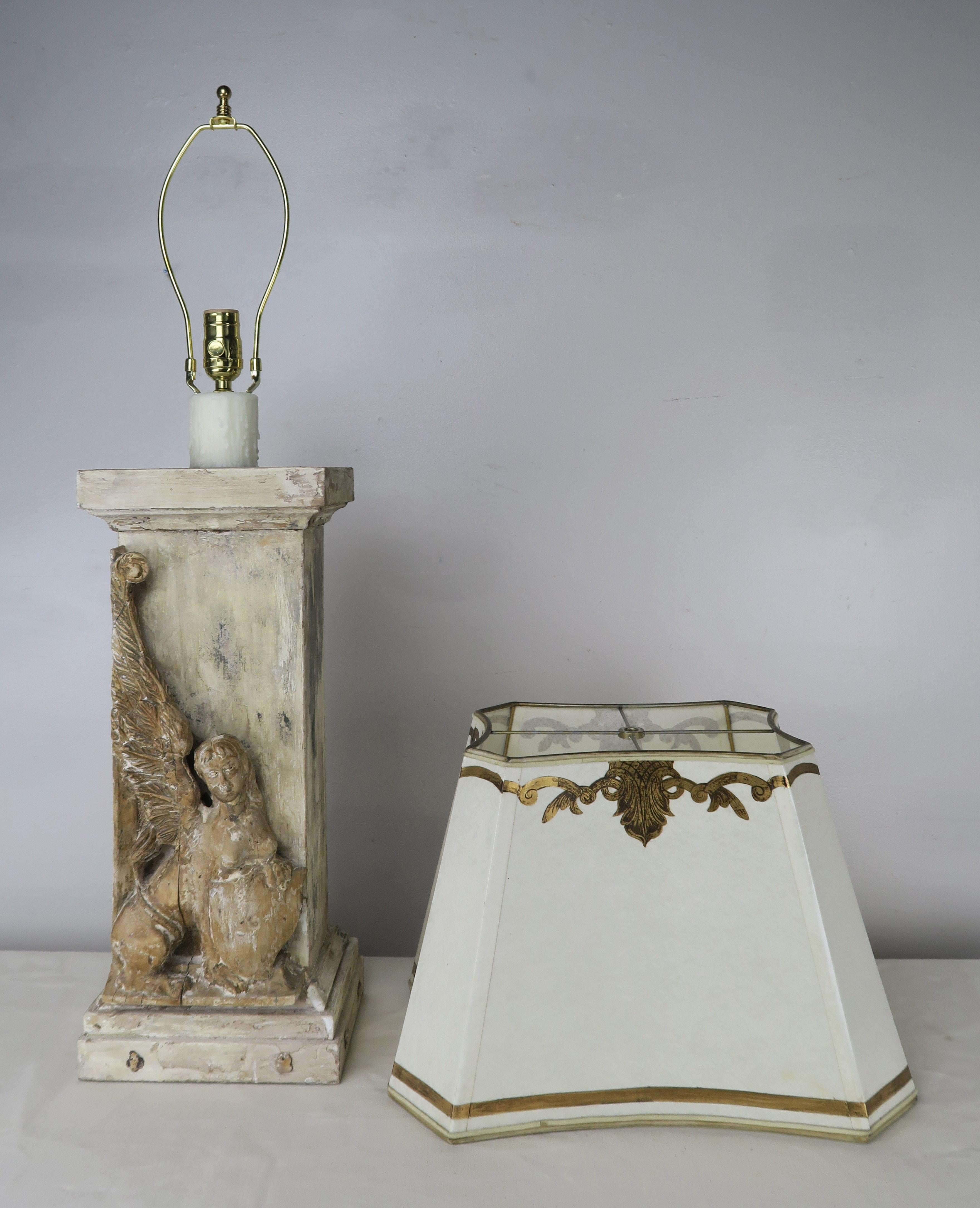 Pair of 19th Century Italian Carved Sphinx Lamps w/ Parchment Shades 5