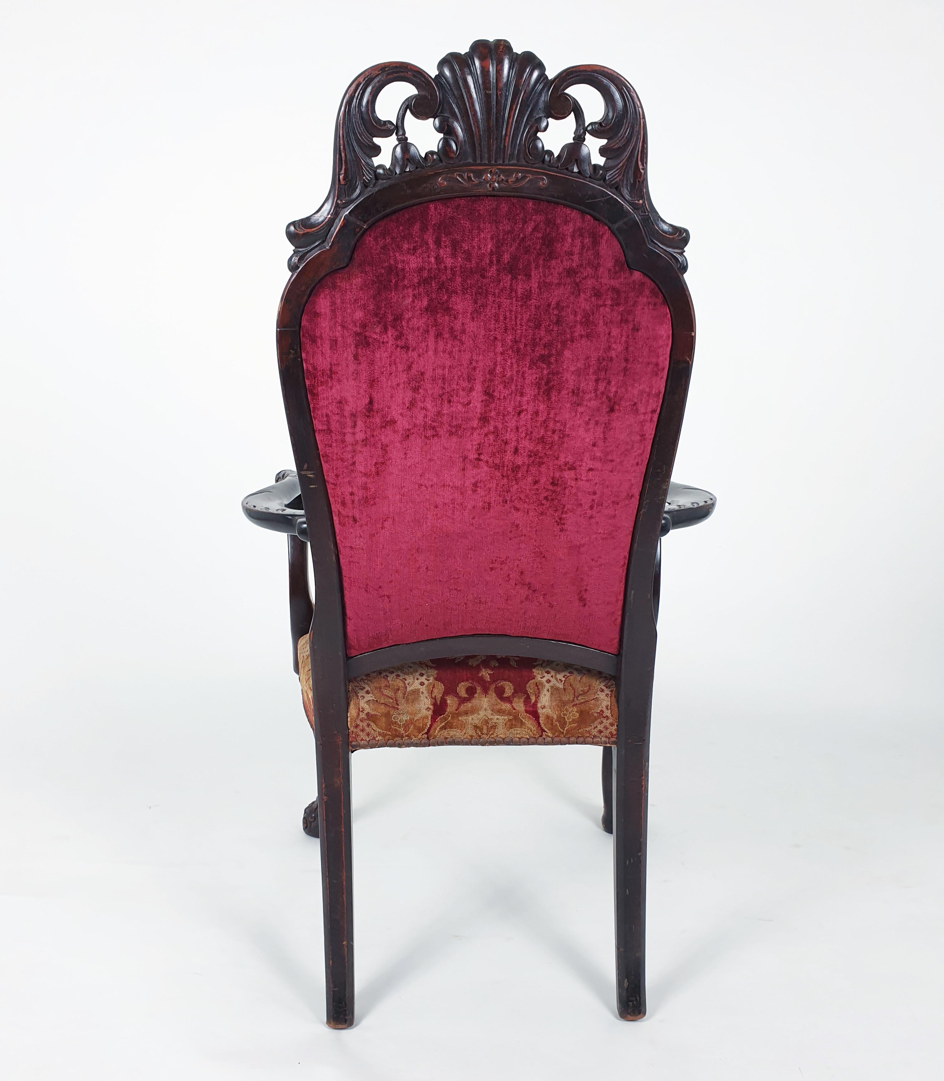 Pair of 19th Century Italian Carved Walnut Armchairs 8