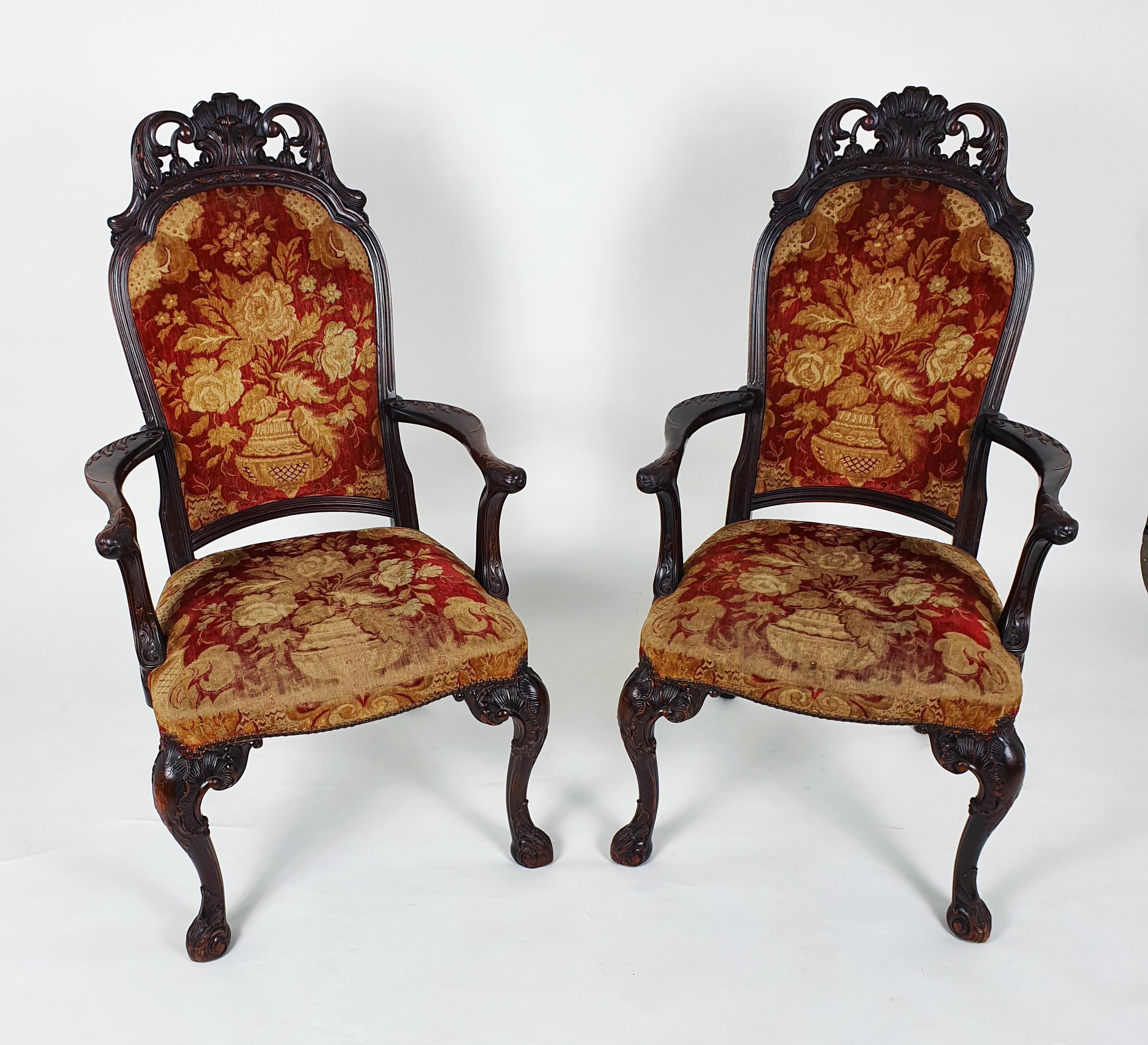 Pair of 19th Century Italian Carved Walnut Armchairs 10