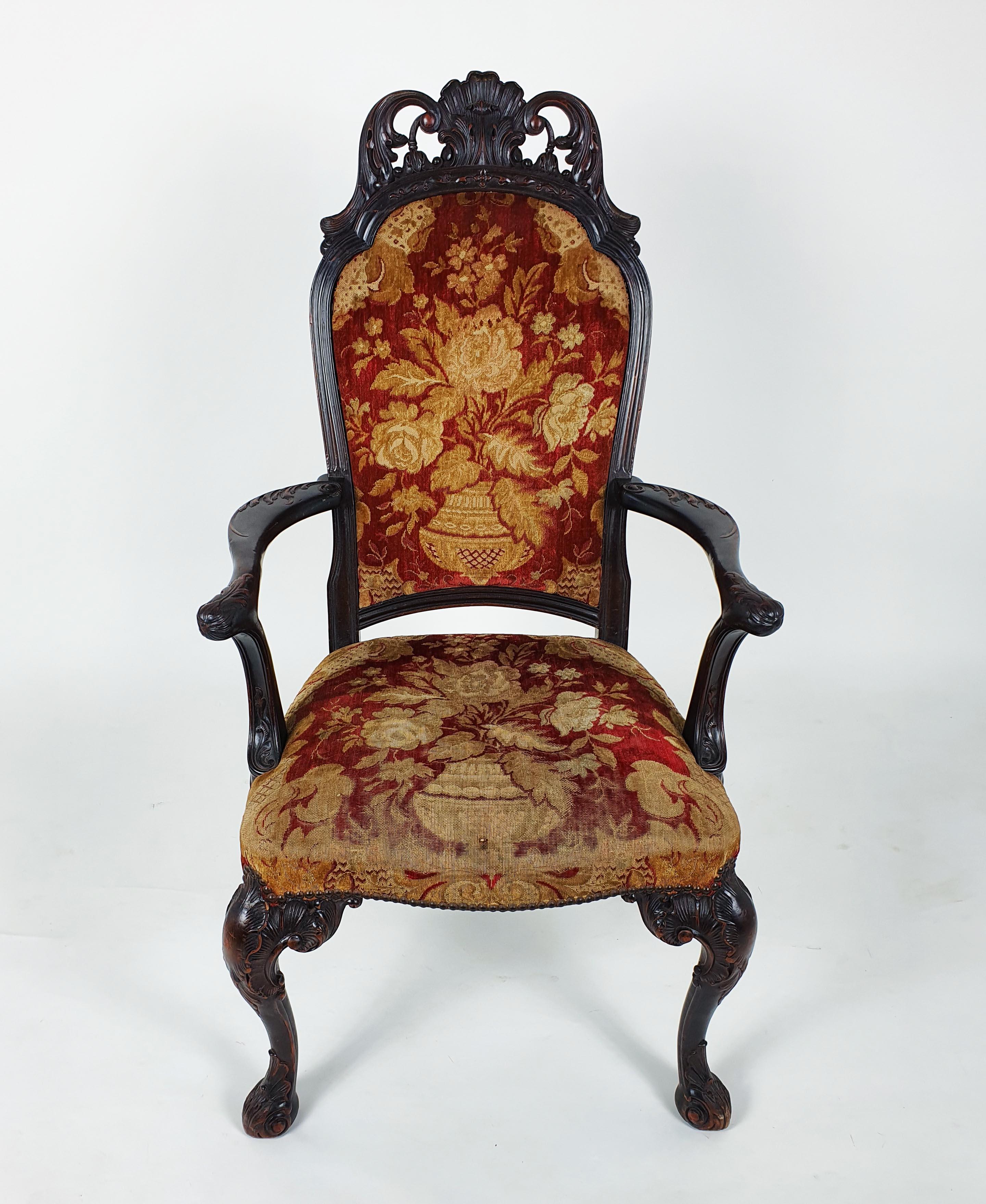 Pair of 19th Century Italian Carved Walnut Armchairs 1