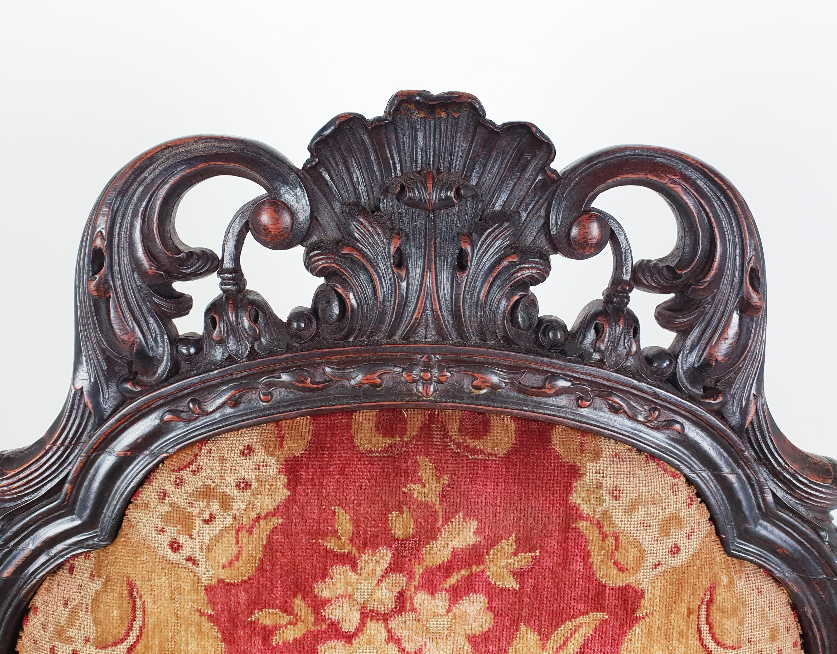 Pair of 19th Century Italian Carved Walnut Armchairs 2