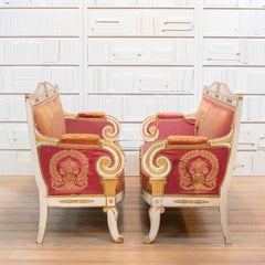 Pair of 19th C. Italian Gilt Wood and Paint Decorated Sofas with Scroll Arms