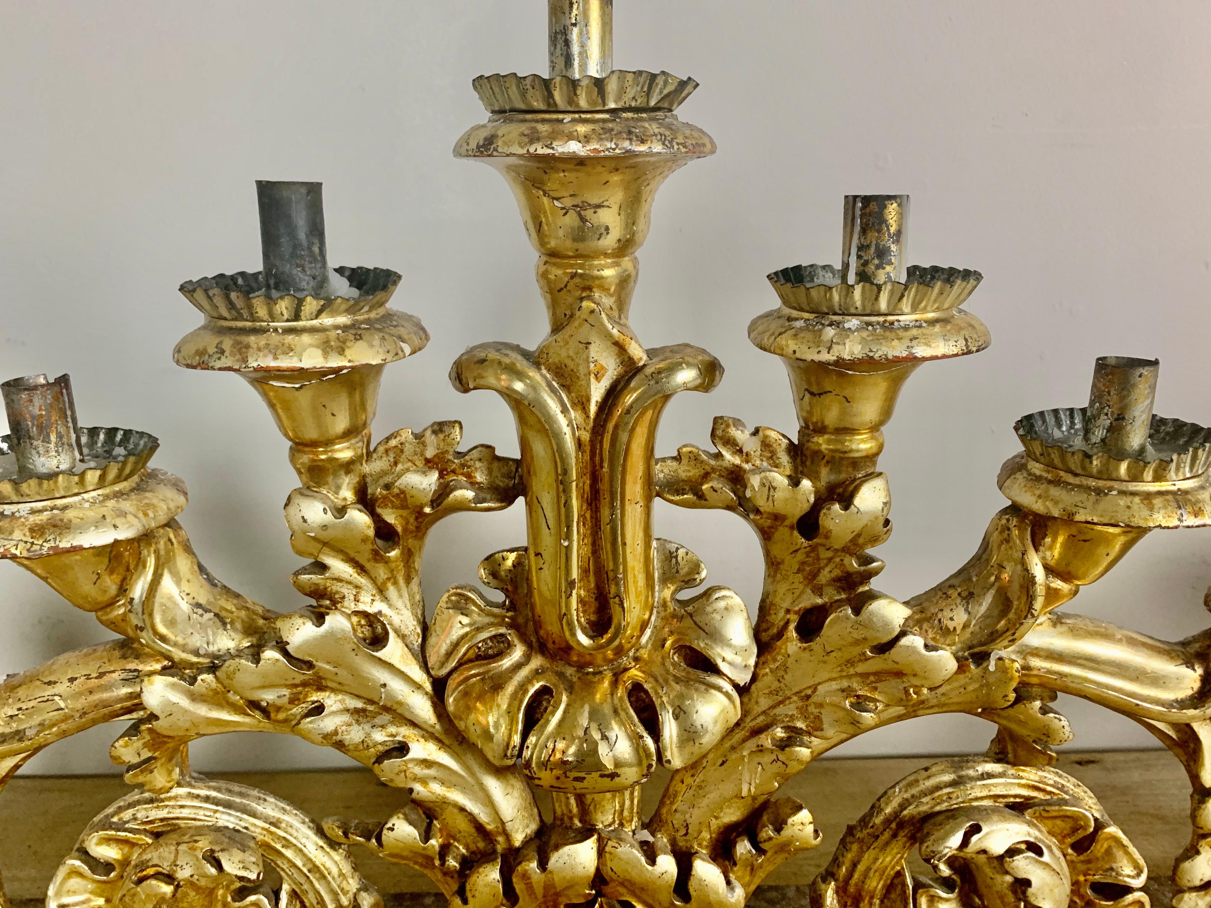 Paar italienische Giltwood-Kerzenhalter aus dem 19. (Handgeschnitzt) im Angebot