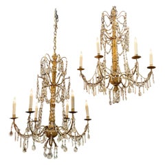 Pair of 19th c. Italian Giltwood and Crystal Chandeliers