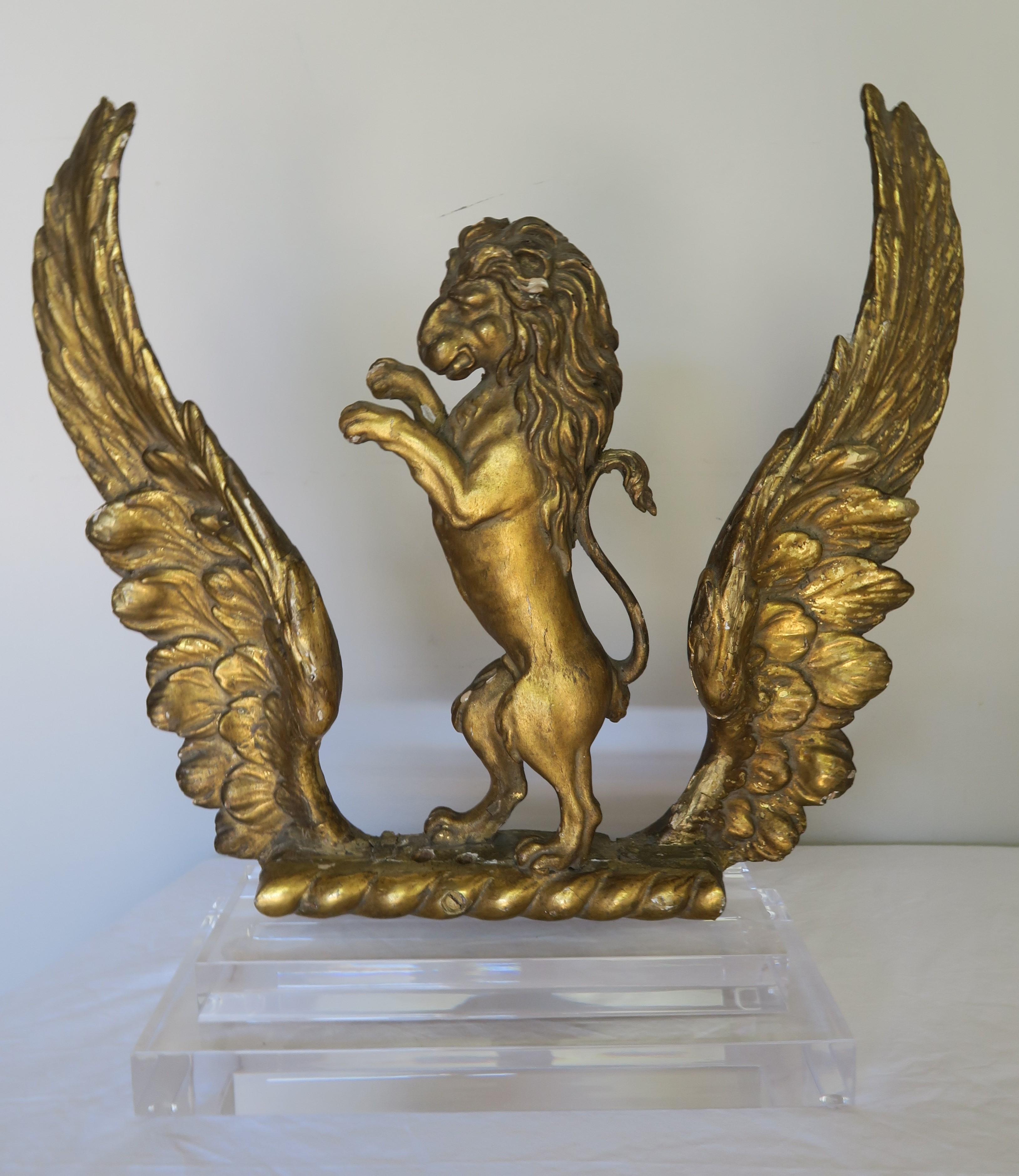 Pair of 19th Century Italian Giltwood Lions on Lucite Bases 4