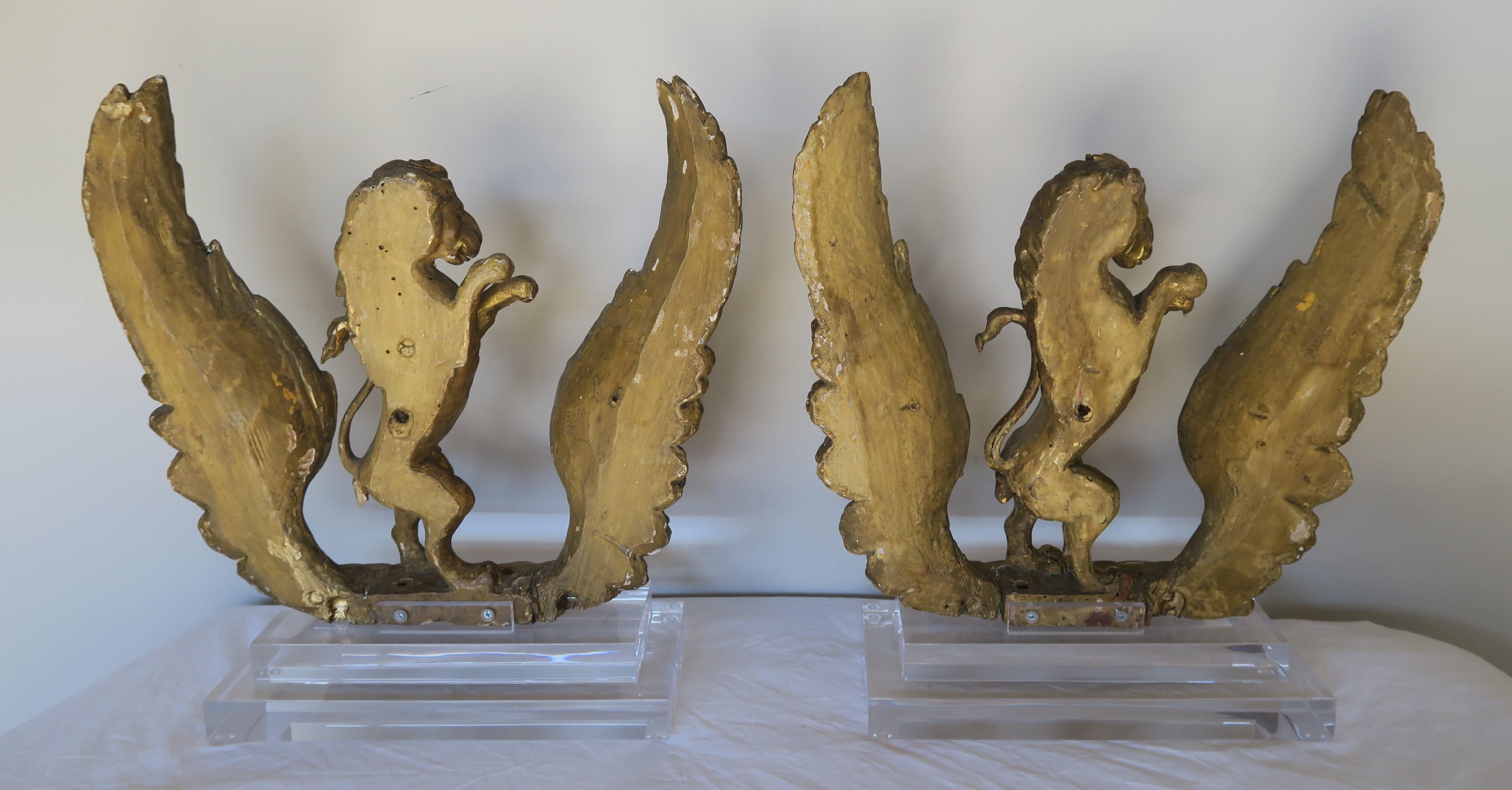 Pair of 19th Century Italian Giltwood Lions on Lucite Bases 6