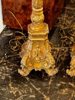 Pair of 19th c. Italian Giltwood Torchieres Floor Lamps