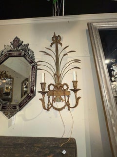 Pair of 19th c. Italian Giltwood Wheat Sconces