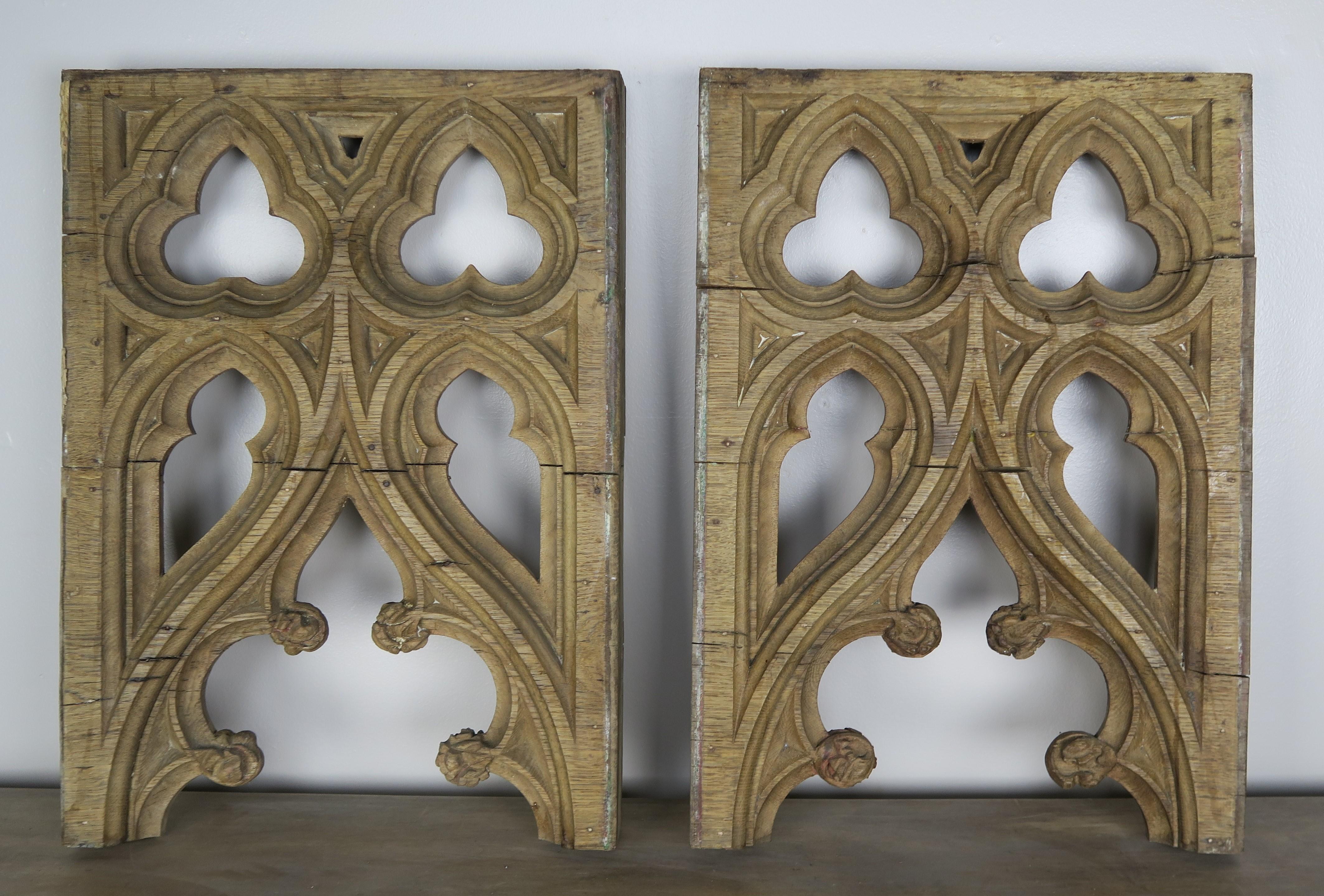 Pair of 19th century Italian Gothic style wood fragments. They can be mounted on iron or Lucite for great decor. They can also be incorporated in your home as great architectural elements.