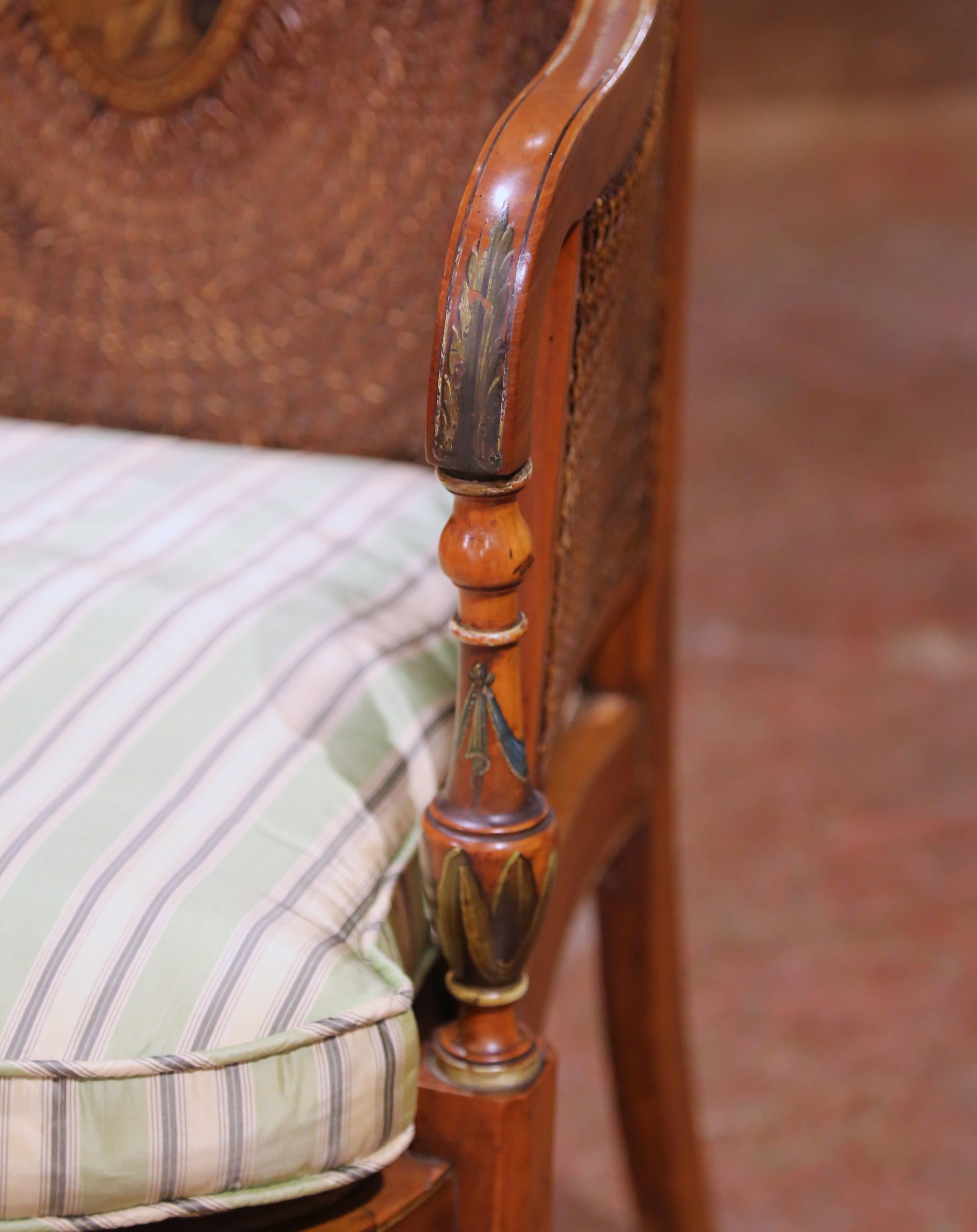 Pair of 19th C. Italian Neoclassical Hand-Painted Caned Armchairs with Portraits For Sale 6