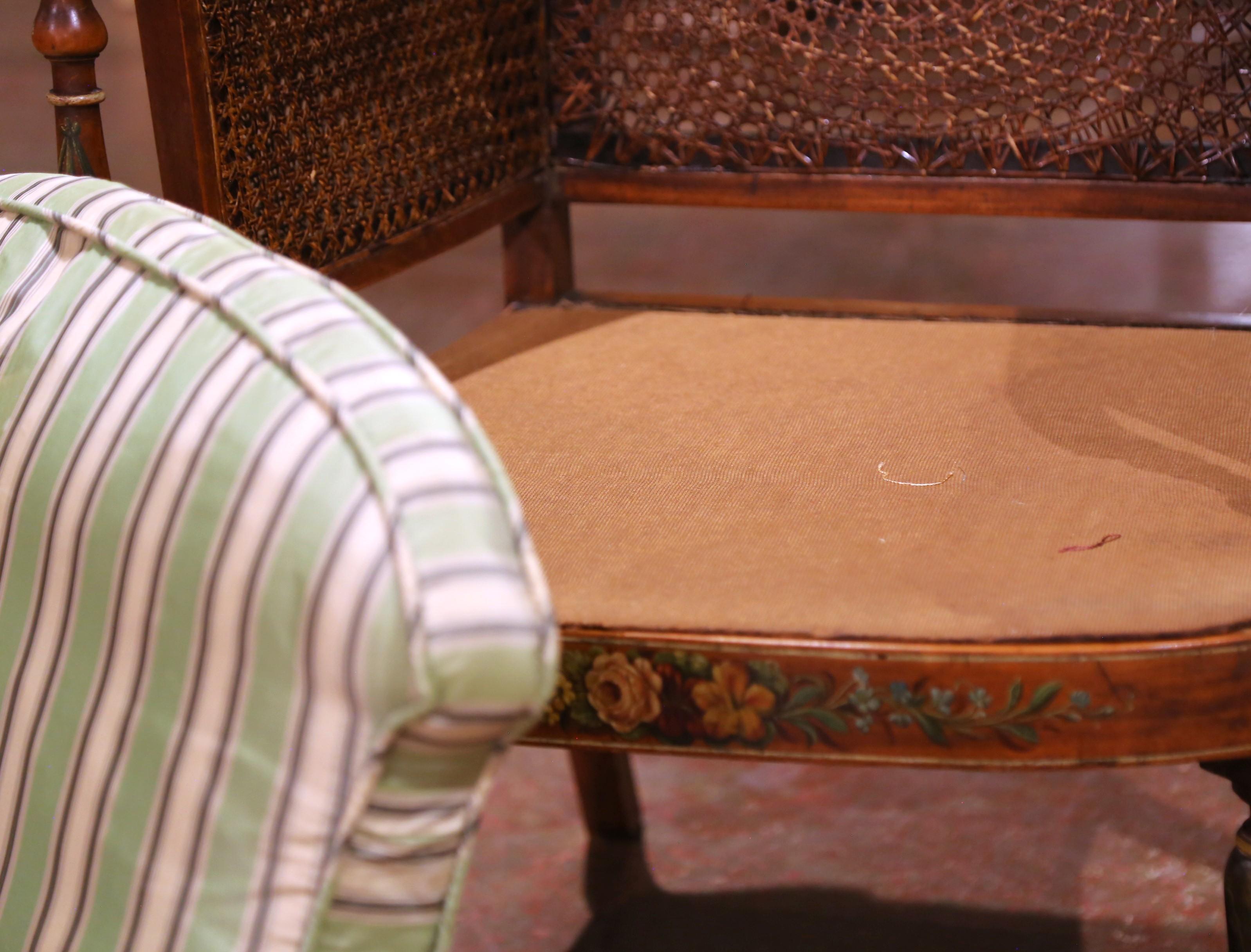 Pair of 19th C. Italian Neoclassical Hand-Painted Caned Armchairs with Portraits For Sale 9