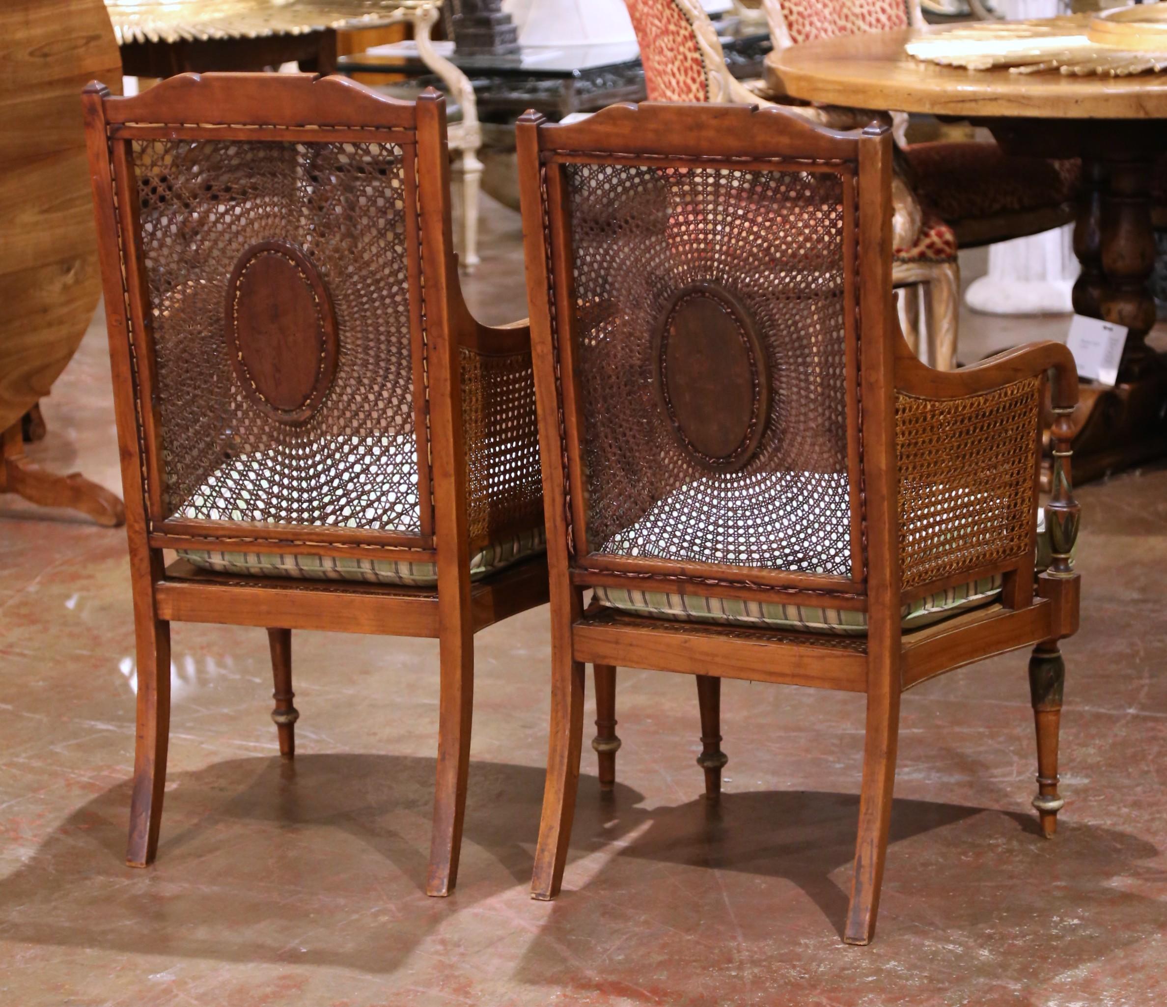 Pair of 19th C. Italian Neoclassical Hand-Painted Caned Armchairs with Portraits For Sale 14