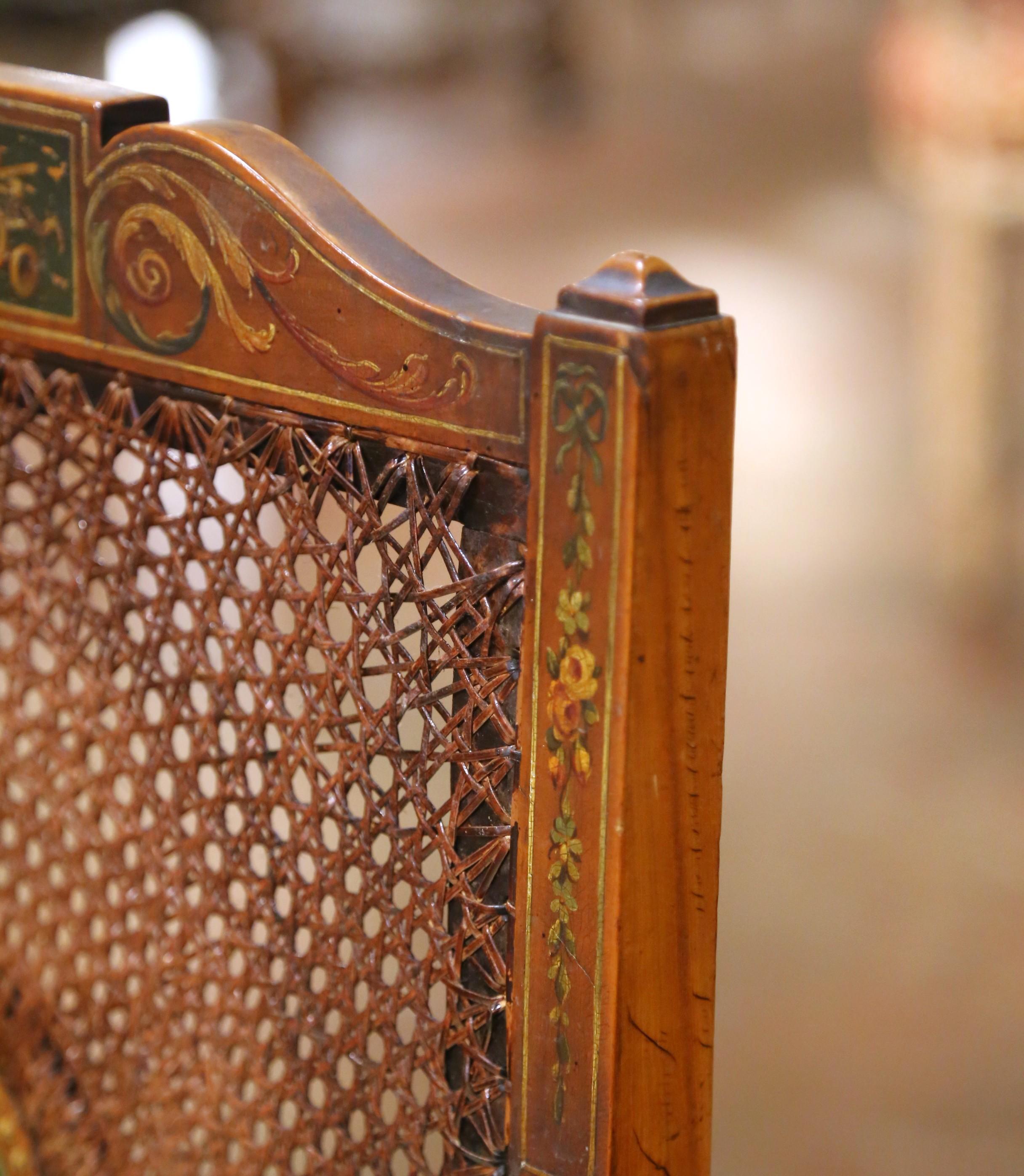 Pair of 19th C. Italian Neoclassical Hand-Painted Caned Armchairs with Portraits For Sale 3