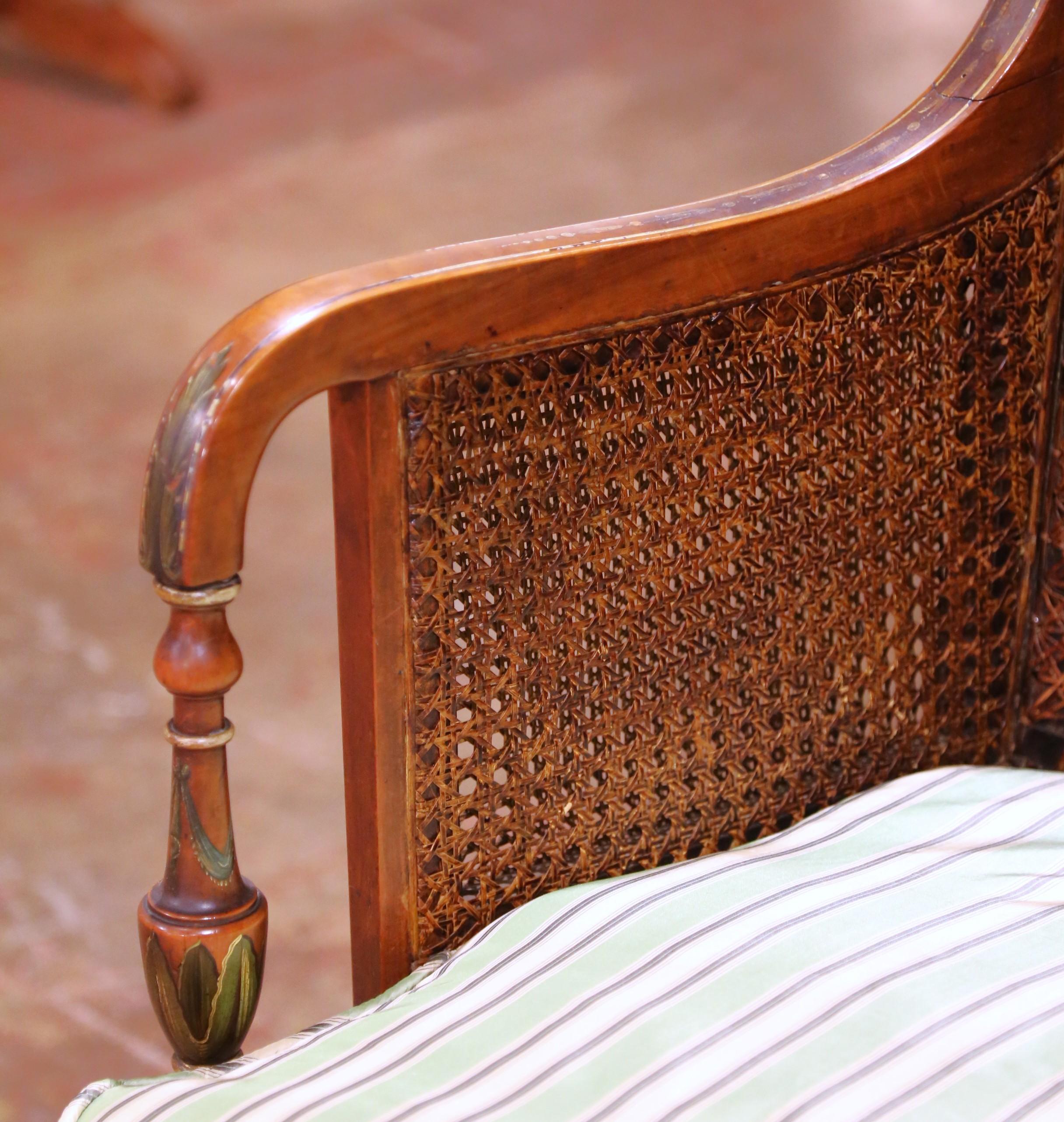 Pair of 19th C. Italian Neoclassical Hand-Painted Caned Armchairs with Portraits For Sale 4