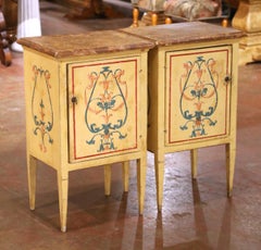 Pair of 19th C. Italian Neoclassical Painted Nightstands with Faux Marble Tops