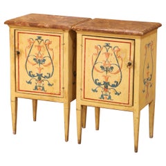 Pair of 19th C. Italian Neoclassical Painted Nightstands with Faux Marble Tops