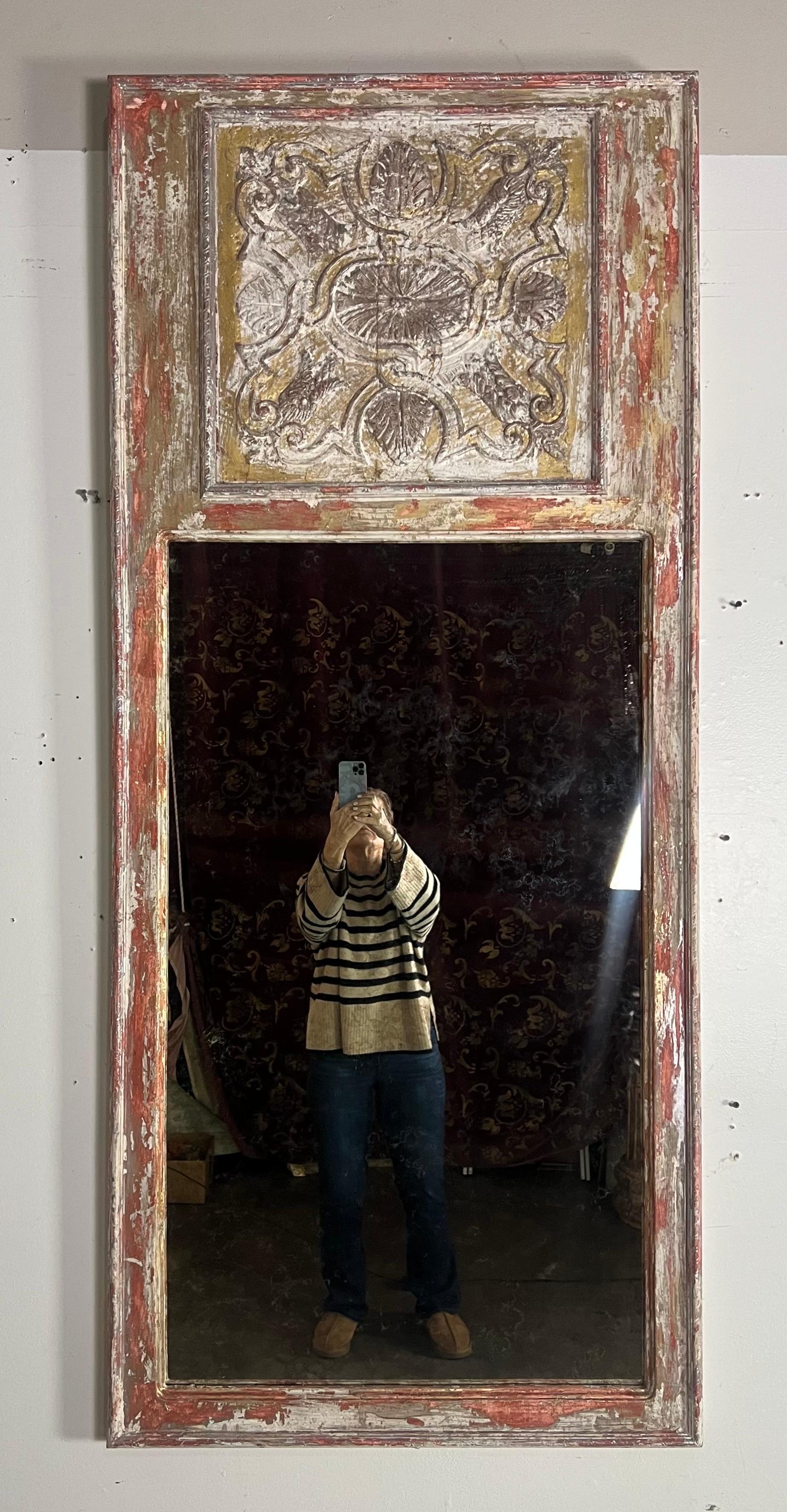 Pair of 19th C. Italian Painted & Gilt Mirrors In Distressed Condition In Los Angeles, CA