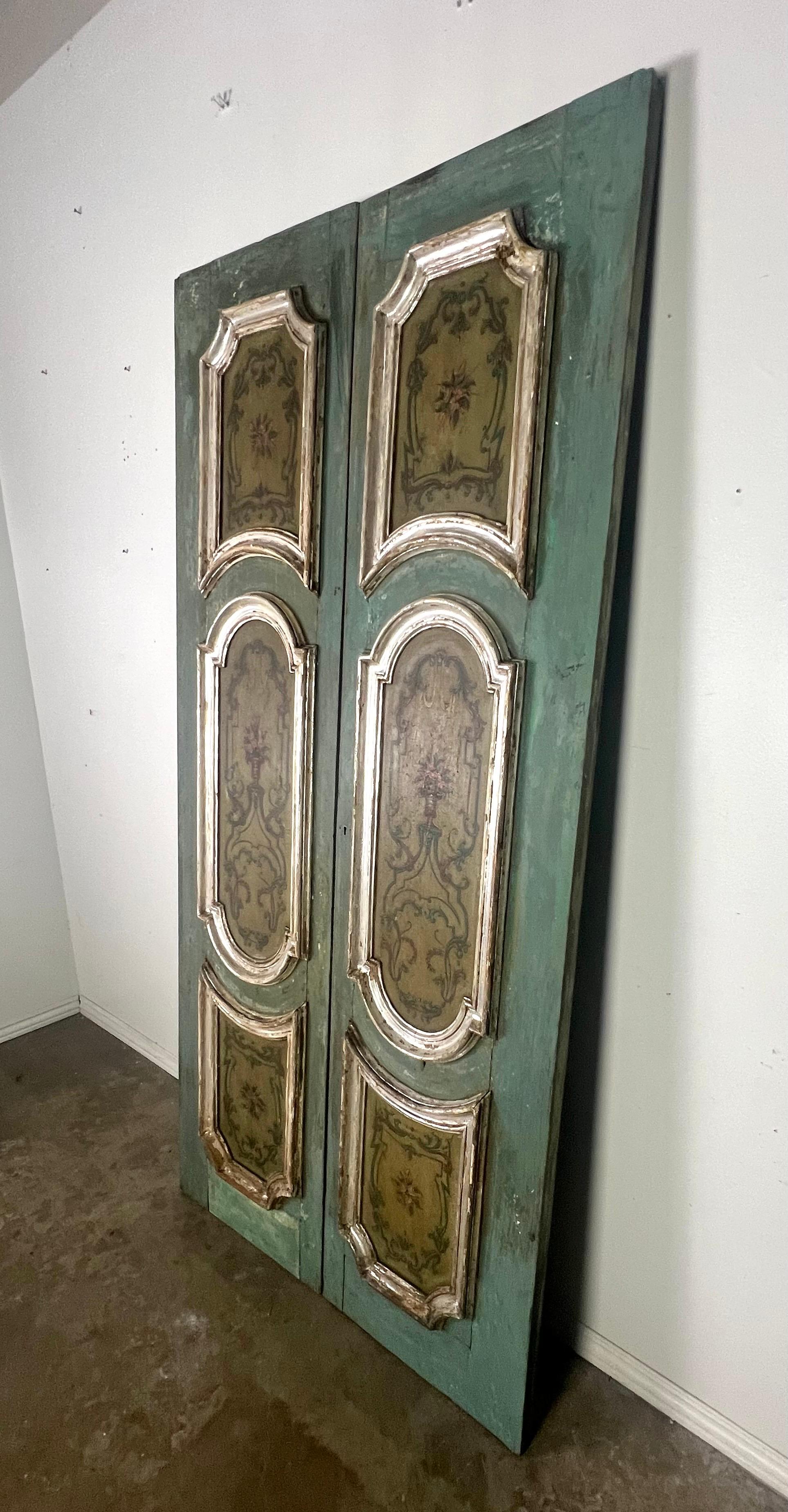 Pair of 19th C. Italian Painted & Silvered Doors For Sale 6