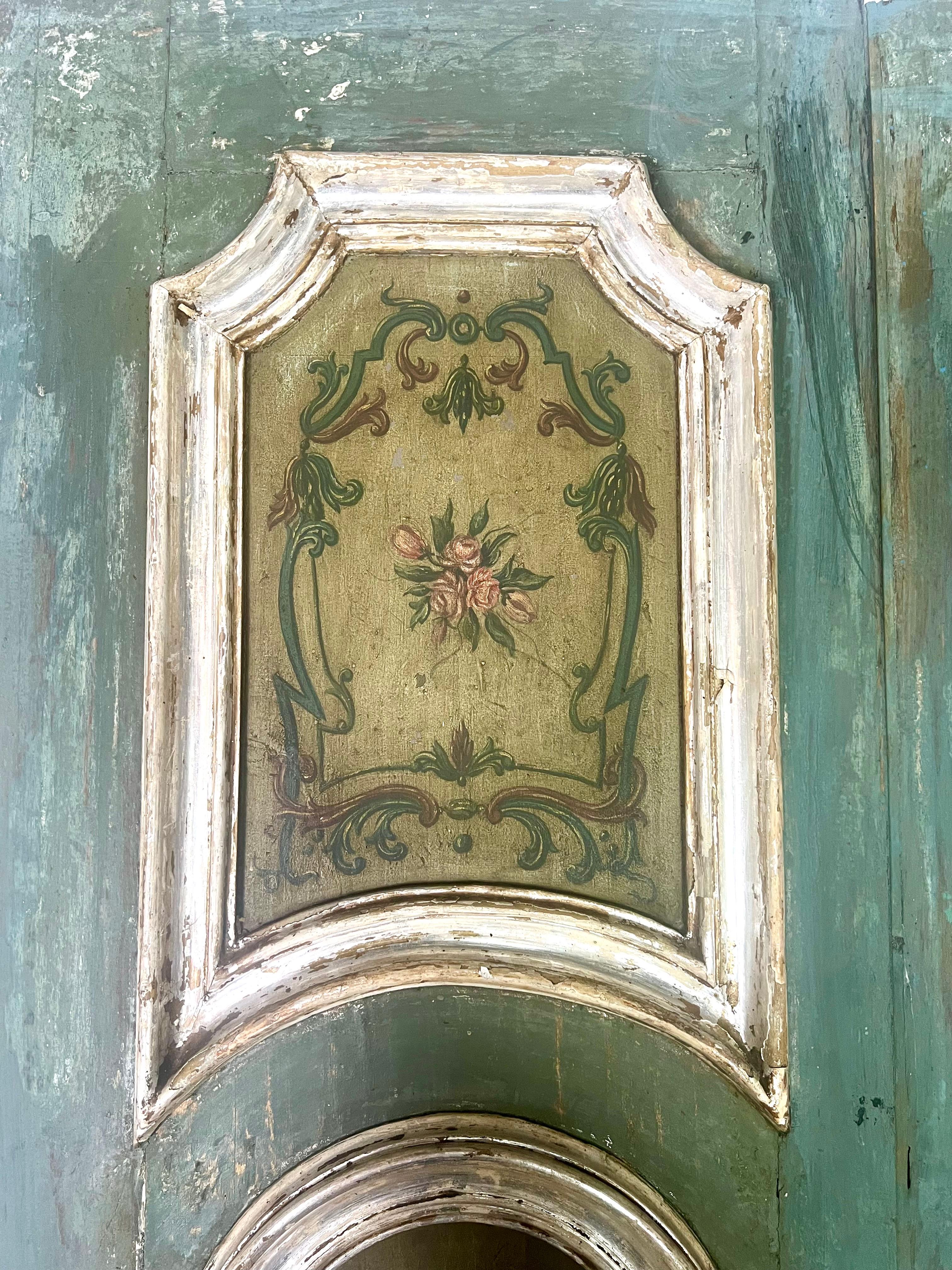 Rococo Pair of 19th C. Italian Painted & Silvered Doors For Sale