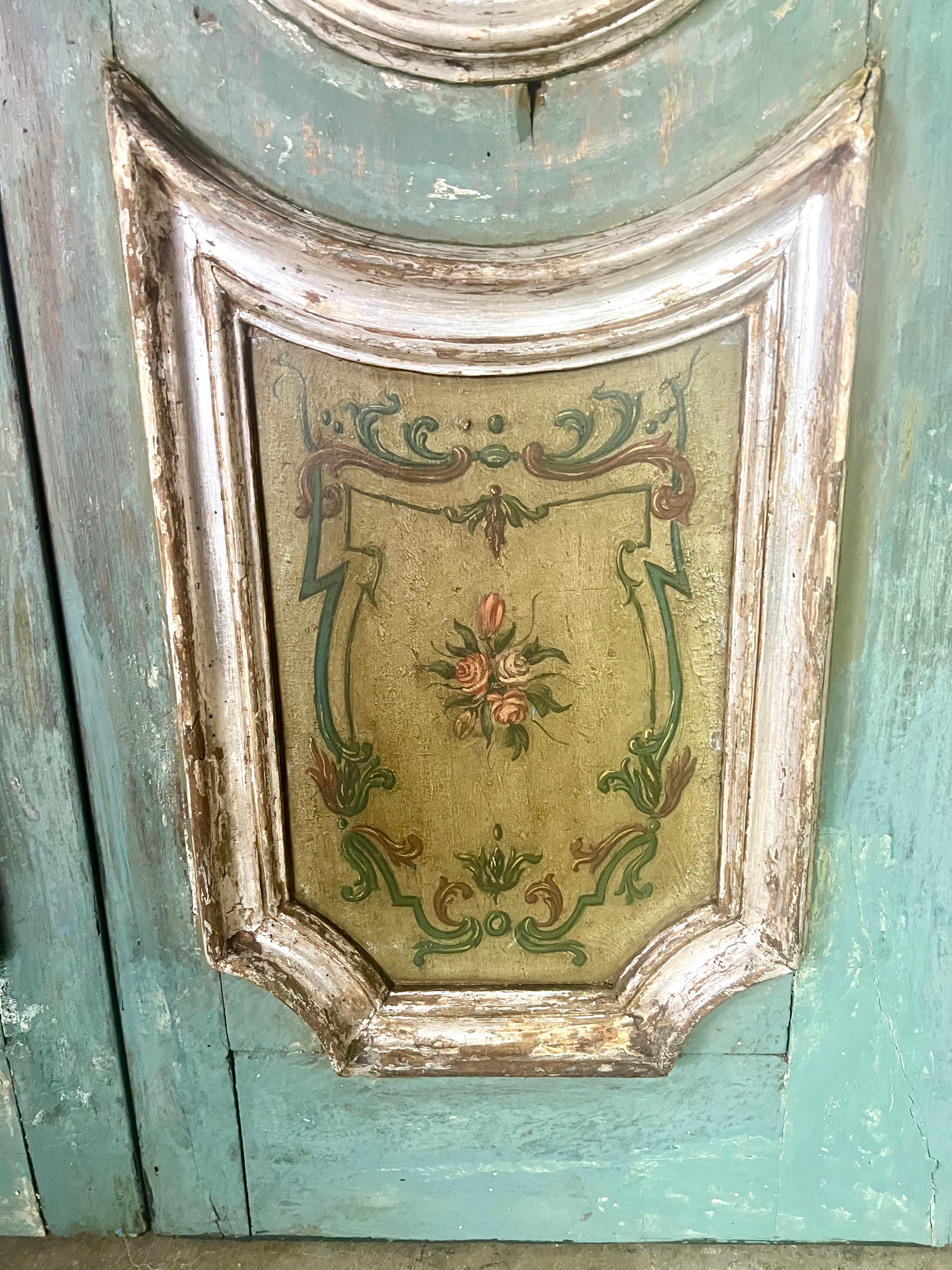 Pair of 19th C. Italian Painted & Silvered Doors For Sale 1