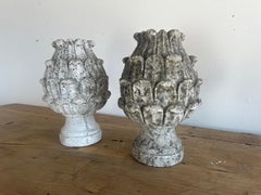 Pair of 19th Century Hand-Carved Italian Stone Artichoke Finials