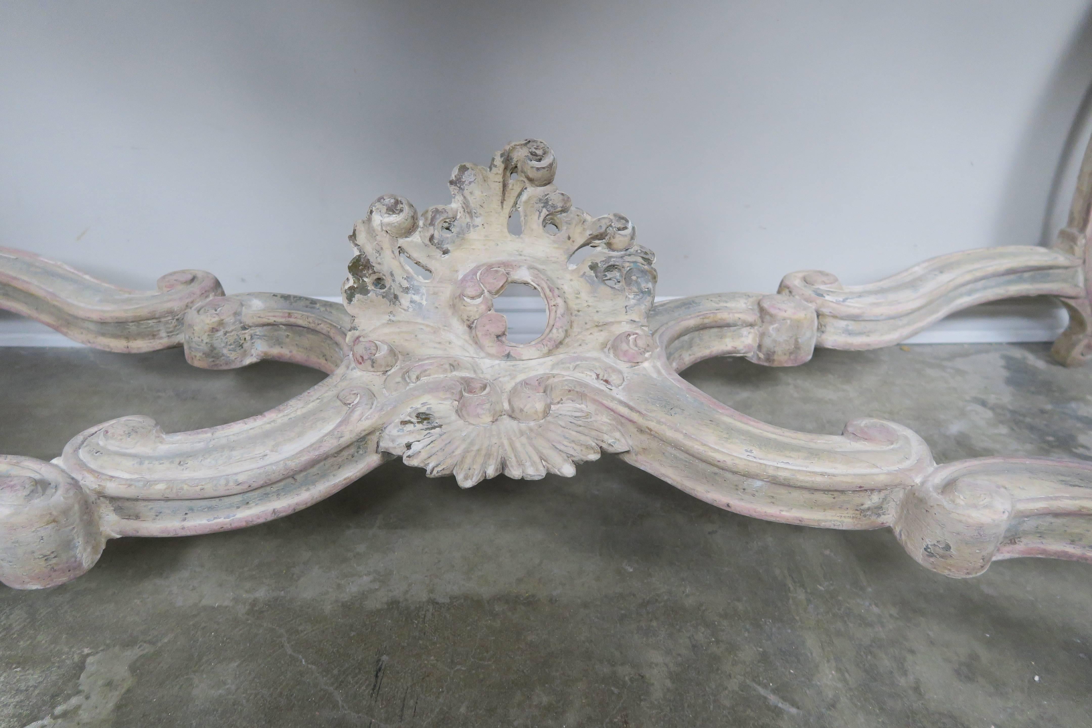 Pair of 19th Century Louis XV Style Painted Consoles with Marble Tops 1