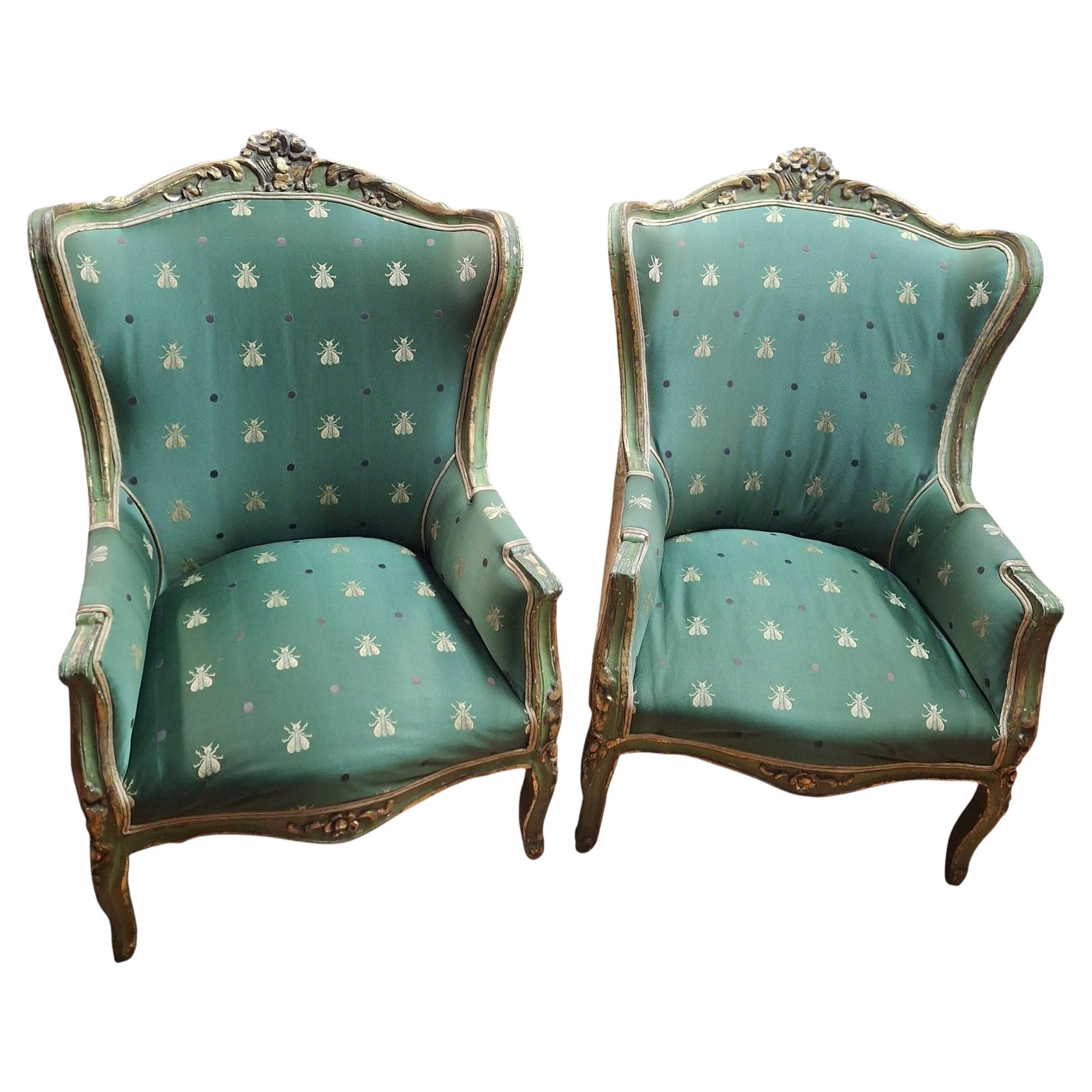 Pair of 19th C. Louis XV Style Wingback Armchairs