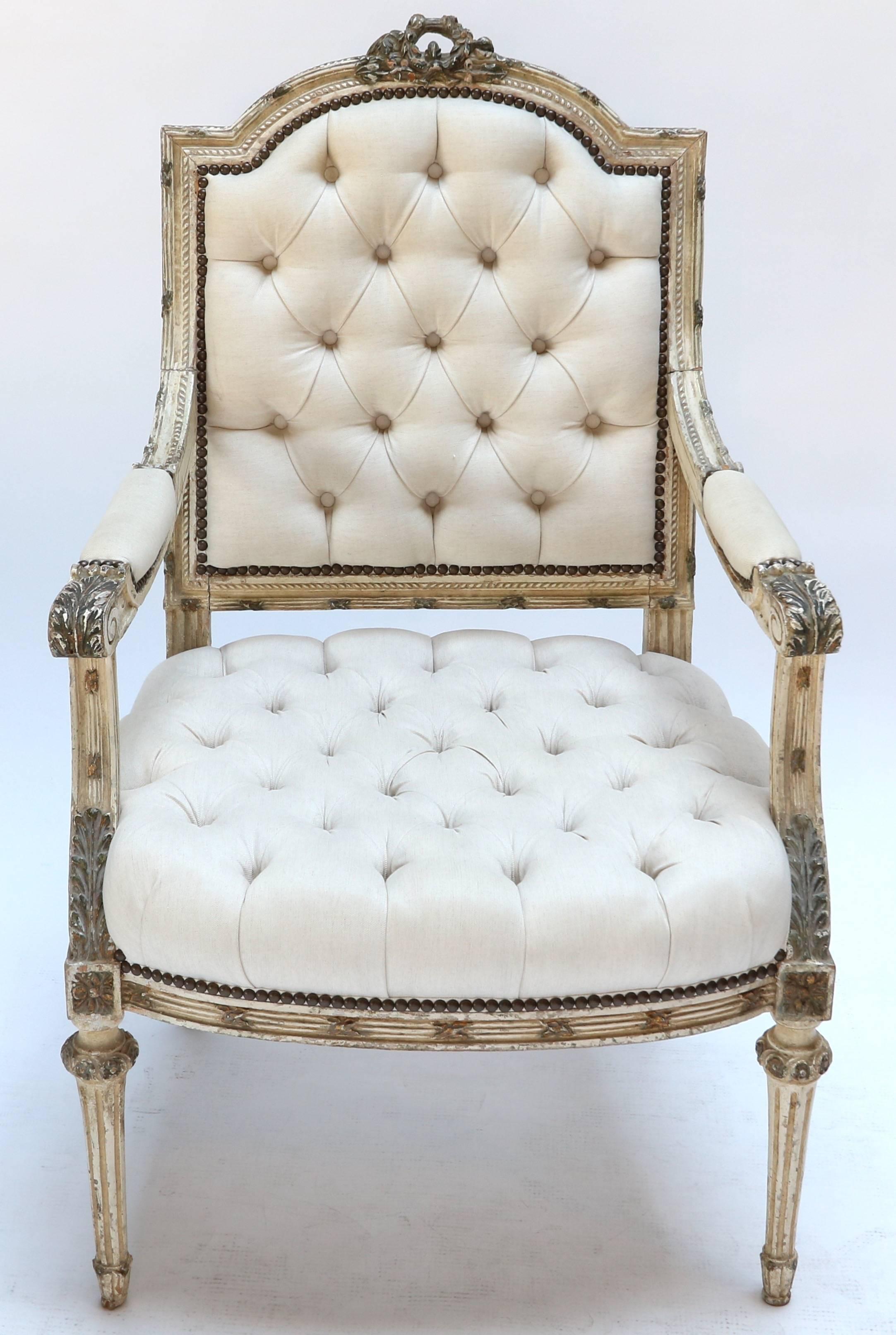 beige linen open armchair