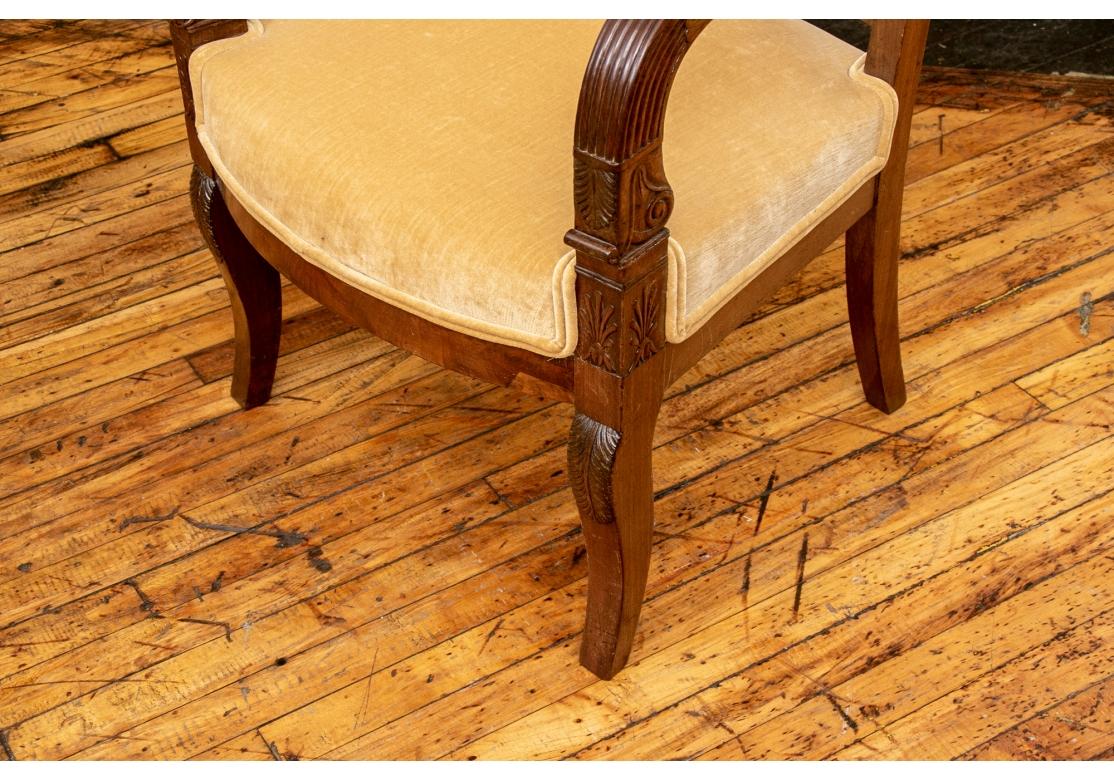 19th Century Pair Of 19th C. Neoclassical French Carved Walnut Armchairs  For Sale