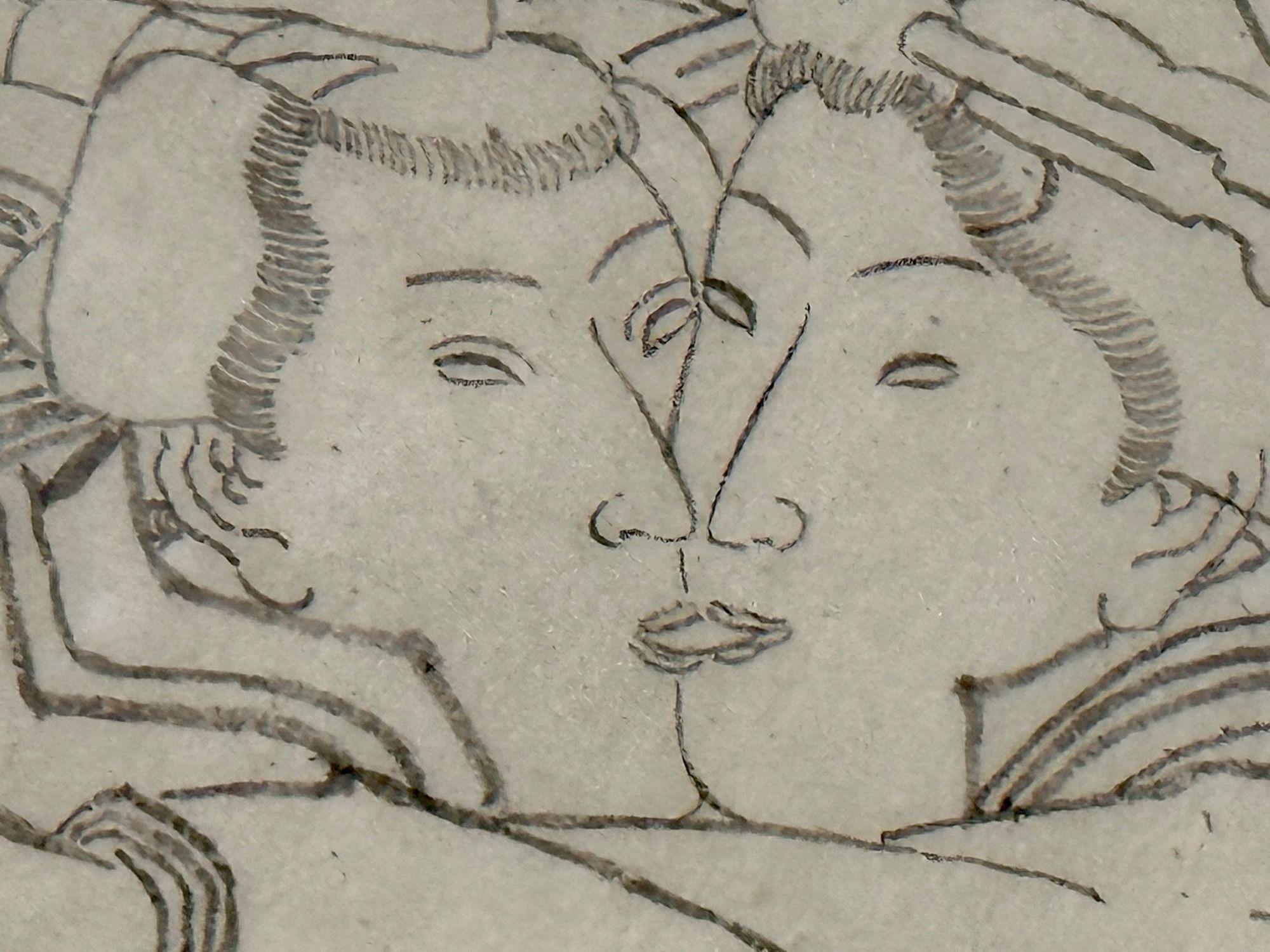 Orientalische Shunga-Zeichnungen des 19. Jahrhunderts, Loving Couple, signiert und datiert, Paar 1