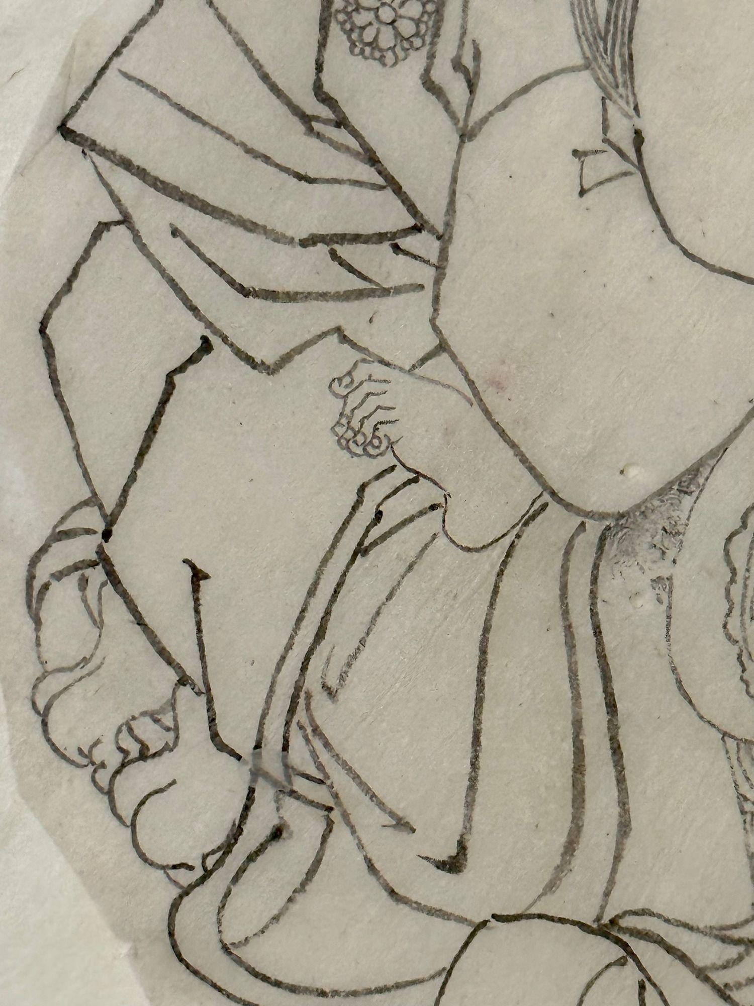 Orientalische Shunga-Zeichnungen des 19. Jahrhunderts, Loving Couple, signiert und datiert, Paar 4