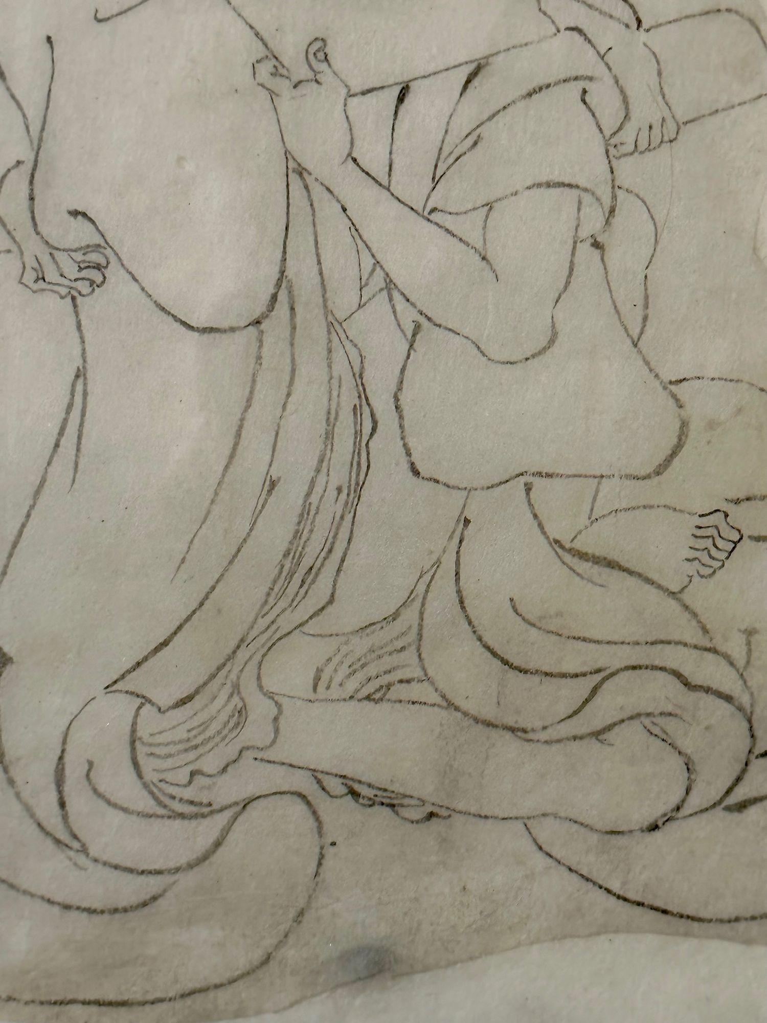 Orientalische Shunga-Zeichnungen des 19. Jahrhunderts, Loving Couple, signiert und datiert, Paar 5