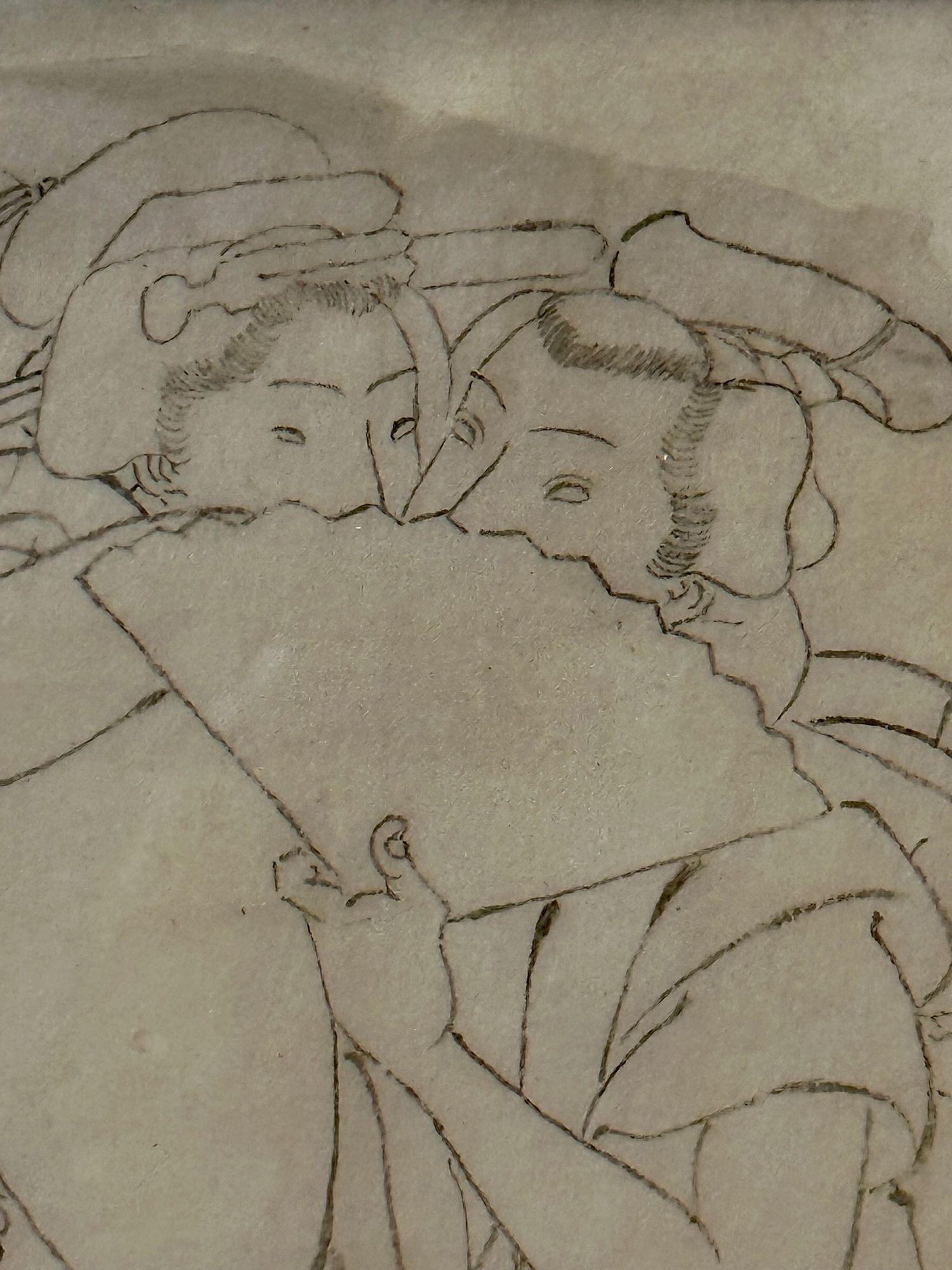 Orientalische Shunga-Zeichnungen des 19. Jahrhunderts, Loving Couple, signiert und datiert, Paar 6