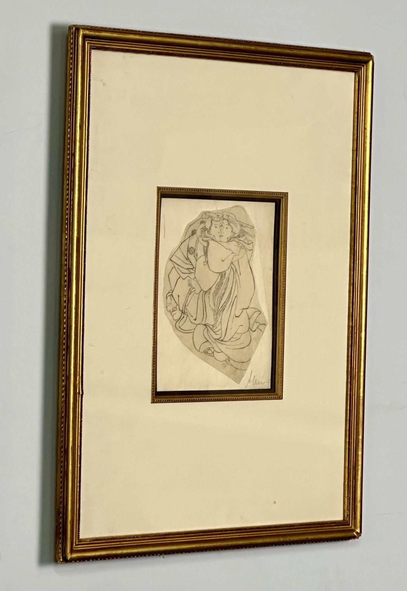 Orientalische Shunga-Zeichnungen des 19. Jahrhunderts, Loving Couple, signiert und datiert, Paar (Japonismus)