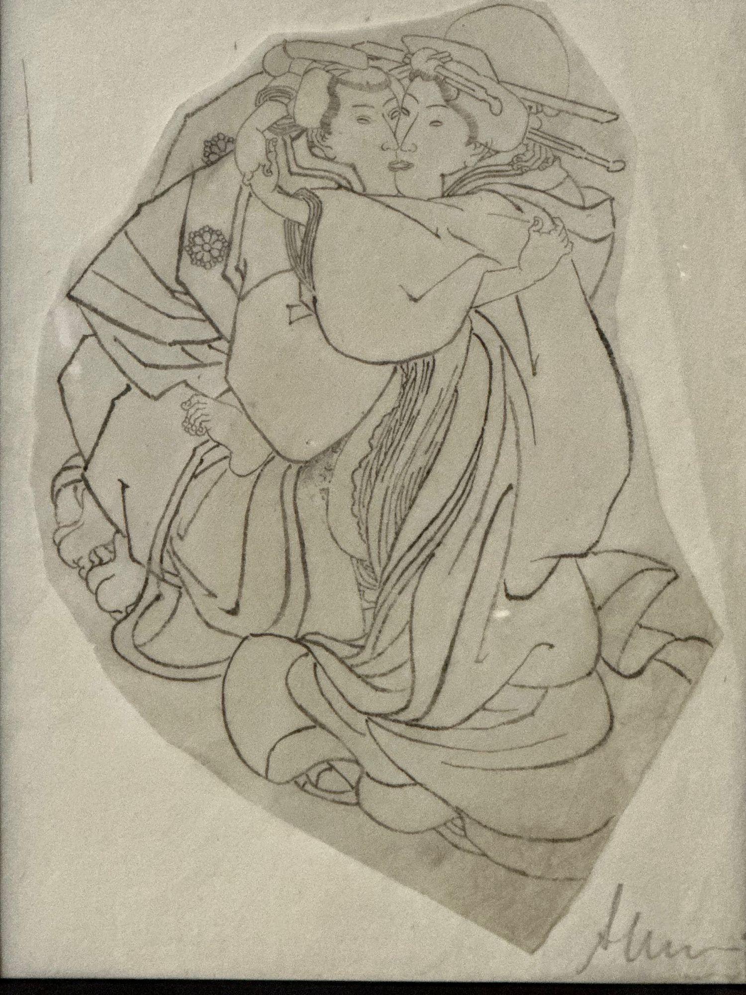 Orientalische Shunga-Zeichnungen des 19. Jahrhunderts, Loving Couple, signiert und datiert, Paar (Japanisch)