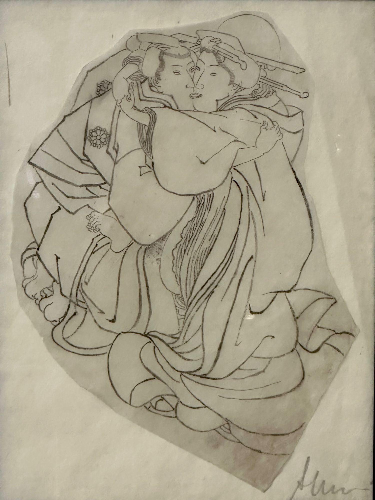 Orientalische Shunga-Zeichnungen des 19. Jahrhunderts, Loving Couple, signiert und datiert, Paar im Zustand „Gut“ in Manhasset, NY