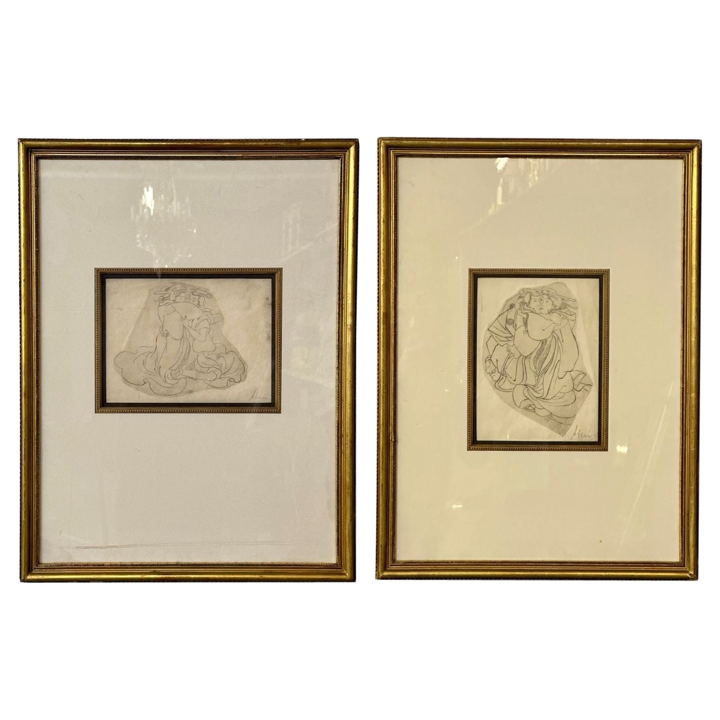 Orientalische Shunga-Zeichnungen des 19. Jahrhunderts, Loving Couple, signiert und datiert, Paar