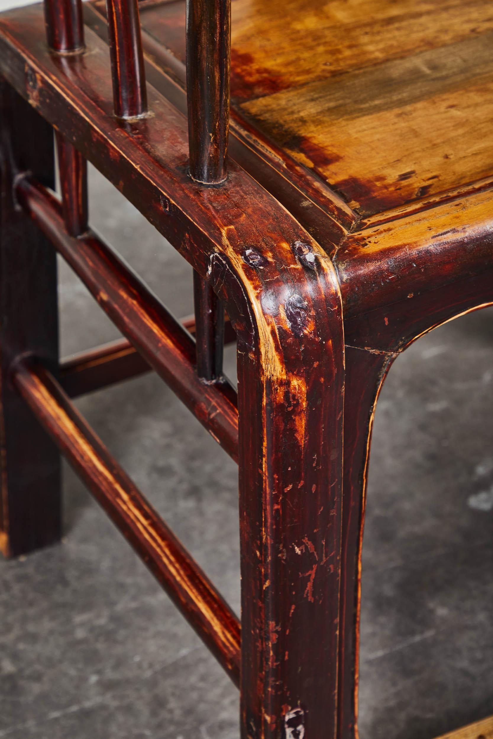 Pair of 19th Century Oxblood Chinese Horseshoe Chairs In Good Condition In San Marino, CA