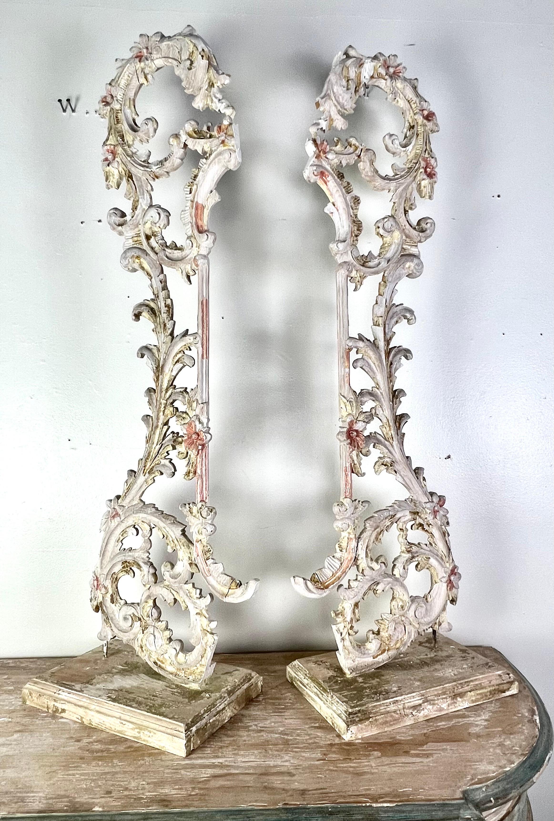 Pair of 19th C. Painted Italian Carvings on Bases For Sale 6