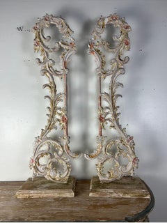 Pair of 19th Century Italian Rococo Carvings on Wood Bases, Distressed