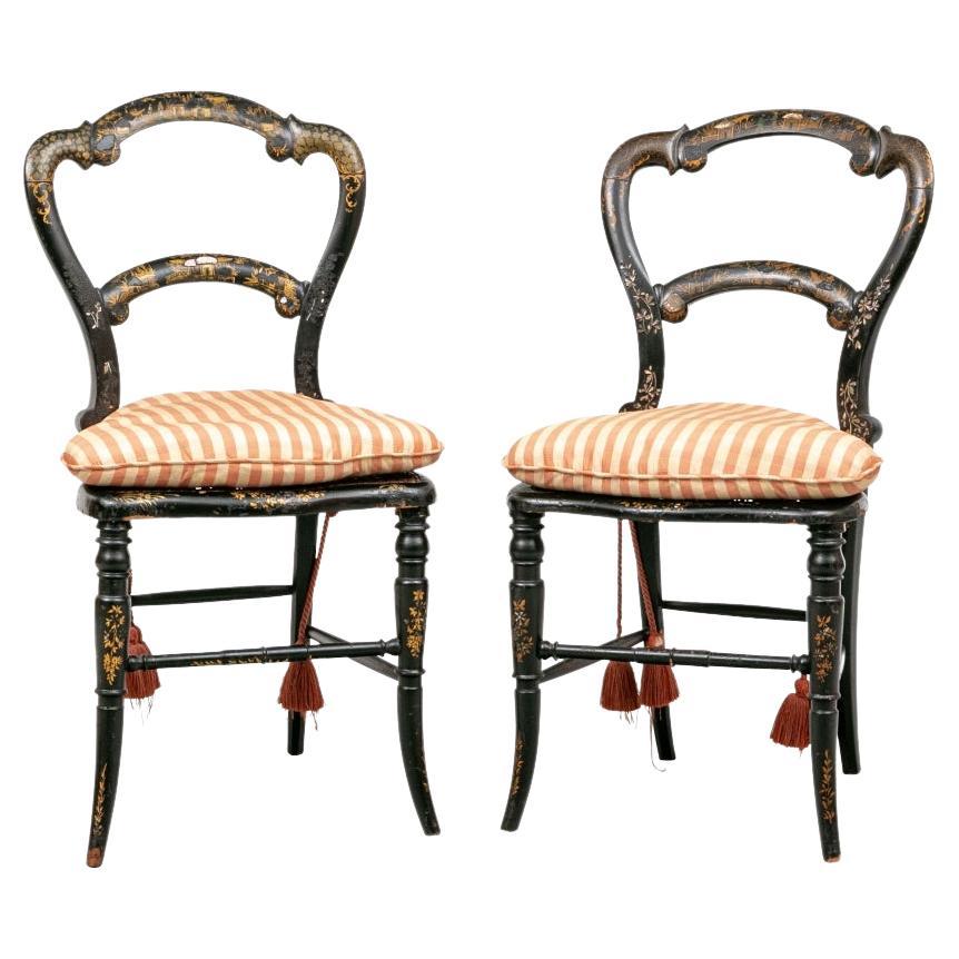 Pair of 19th Century Papier Mache Side Chairs in Chinoiserie Style