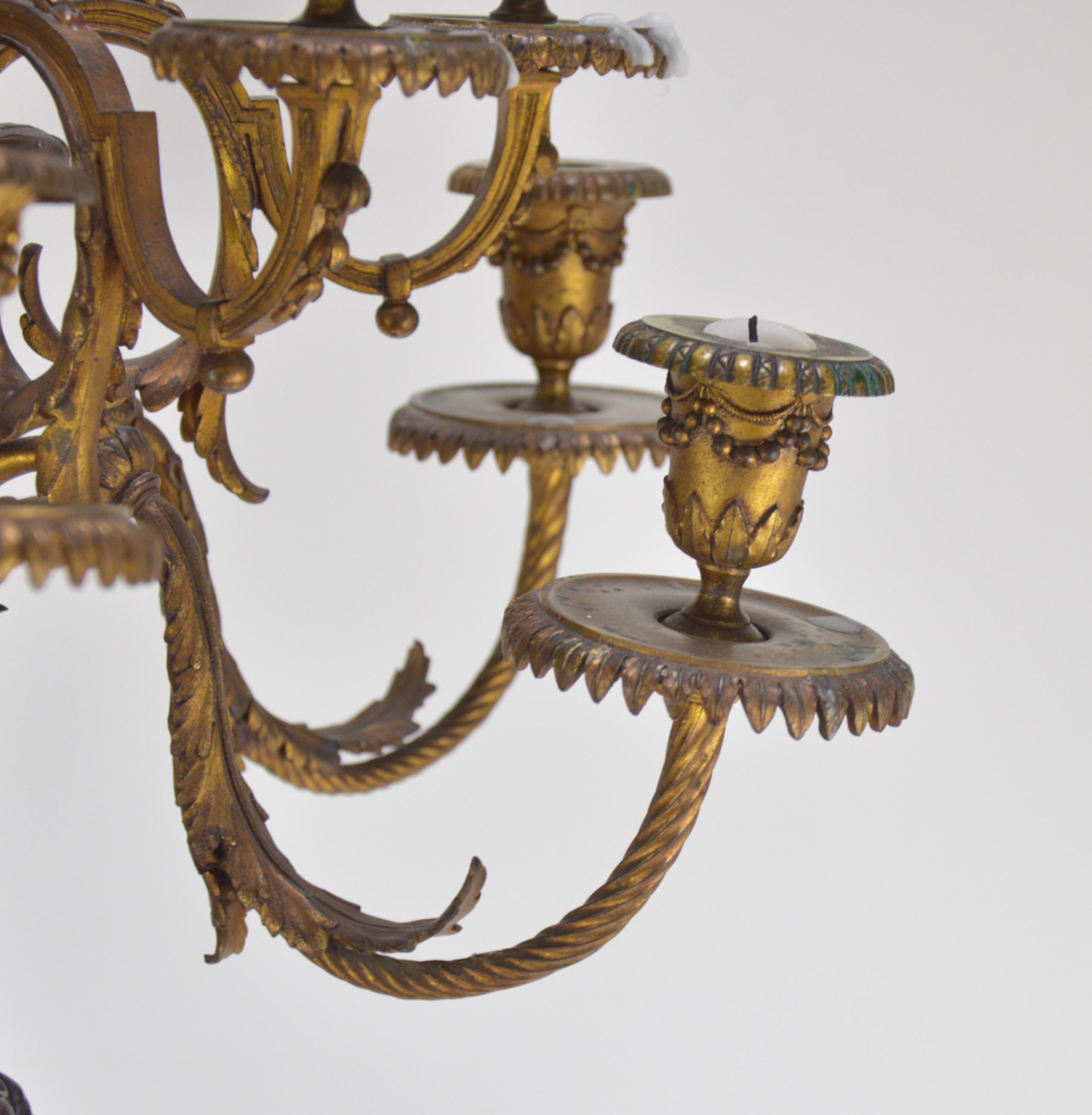 French Pair of 19th Century Patinated and Gilt Bronze Candelabra Representing Fauns