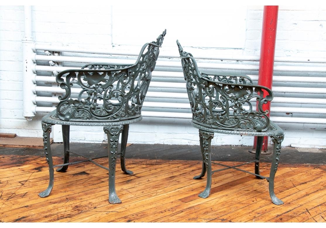 Pair of 19th Century Robert Wood Painted Cast Iron Garden Chairs In Good Condition In Bridgeport, CT