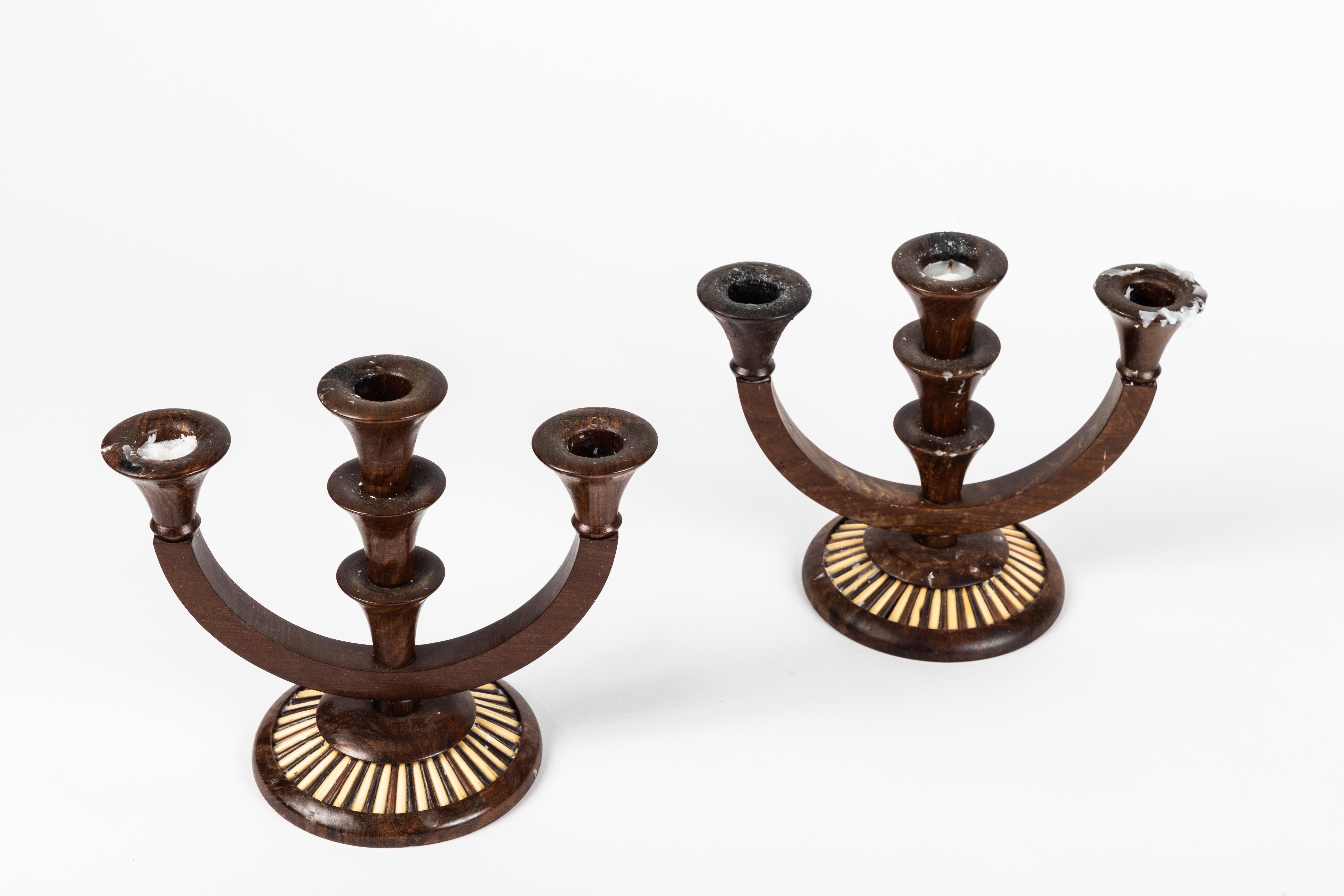 Pair of 19th Century Rosewood and Quill Candelabra 3