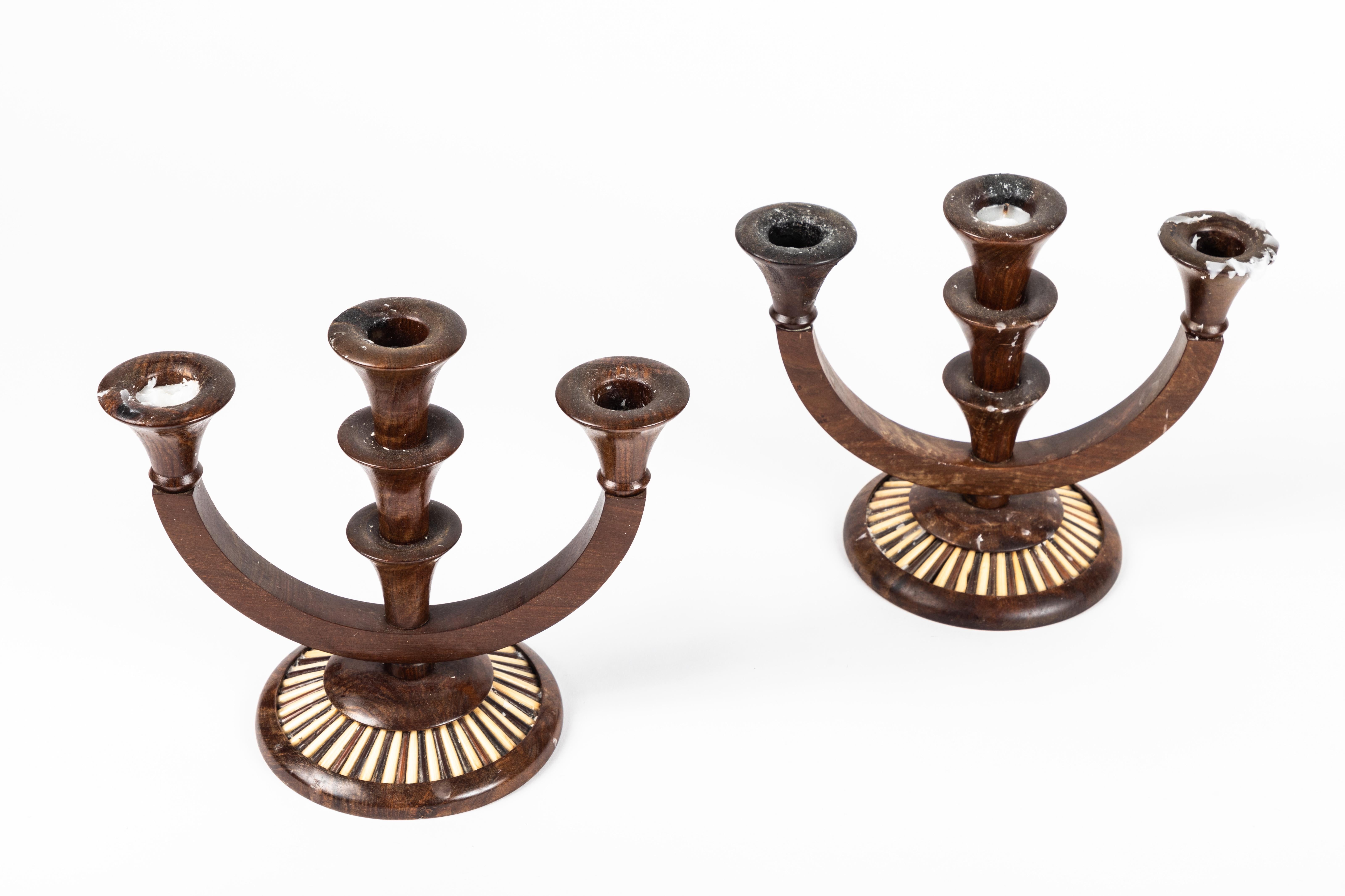 Pair of 19th Century Rosewood and Quill Candelabra 4