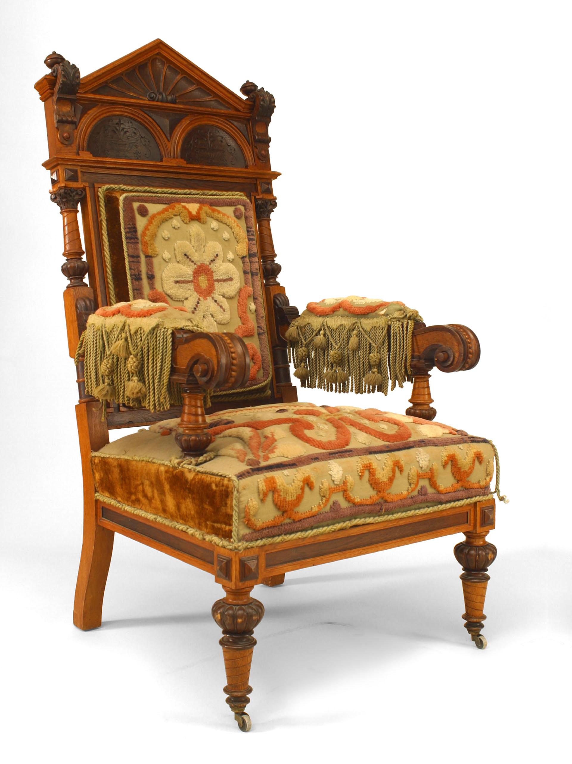 Neoclassical Pair of Russian Oak Carved Armchairs For Sale